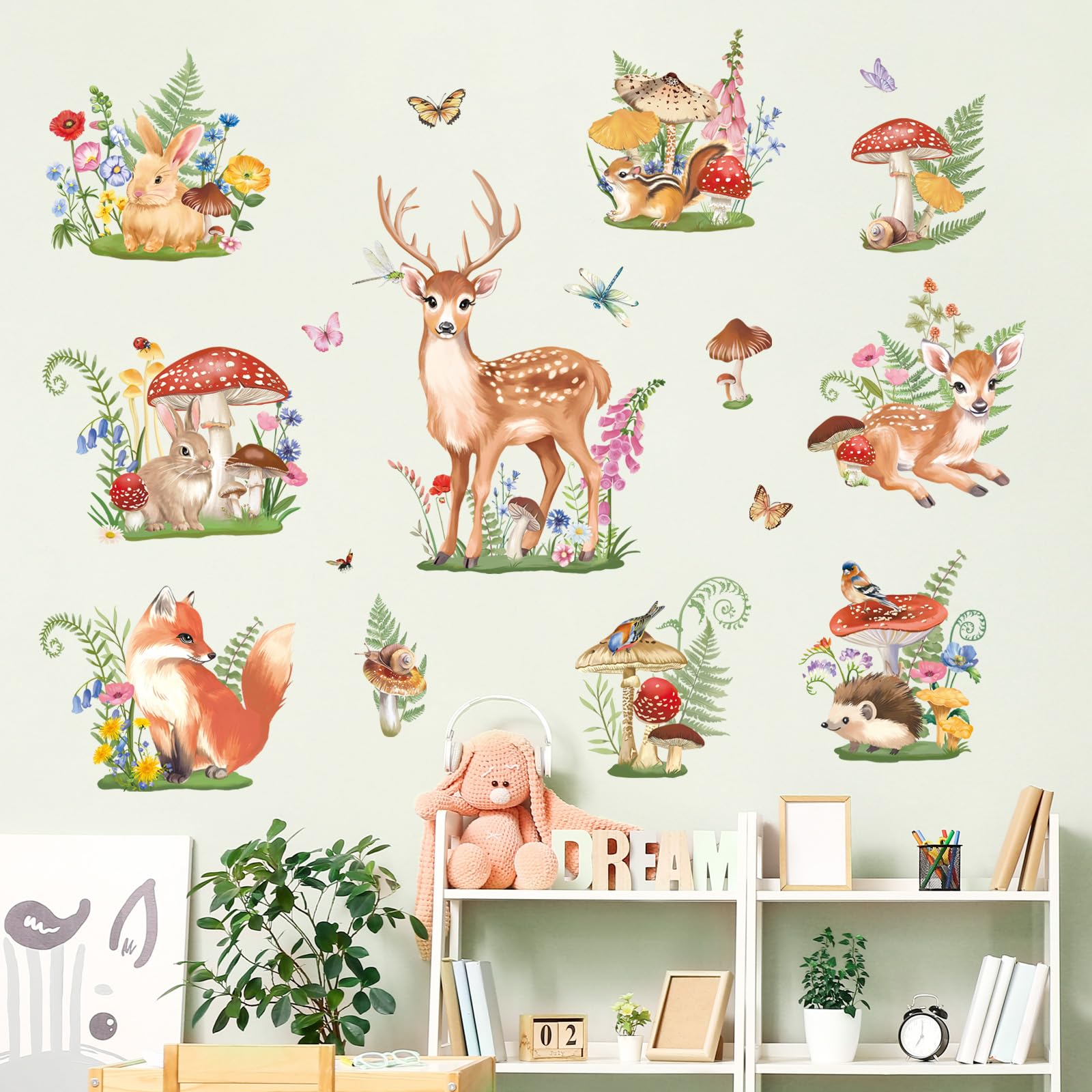 FUFUQUARE Spring Woodland Animals Wall Stickers Cartoon Deer Rabbit Squirrel Wall Art Decals Vinyl Removable Peel and Stick for Baby Kids Nursery Bedroom Living Room Playroom - Image 4