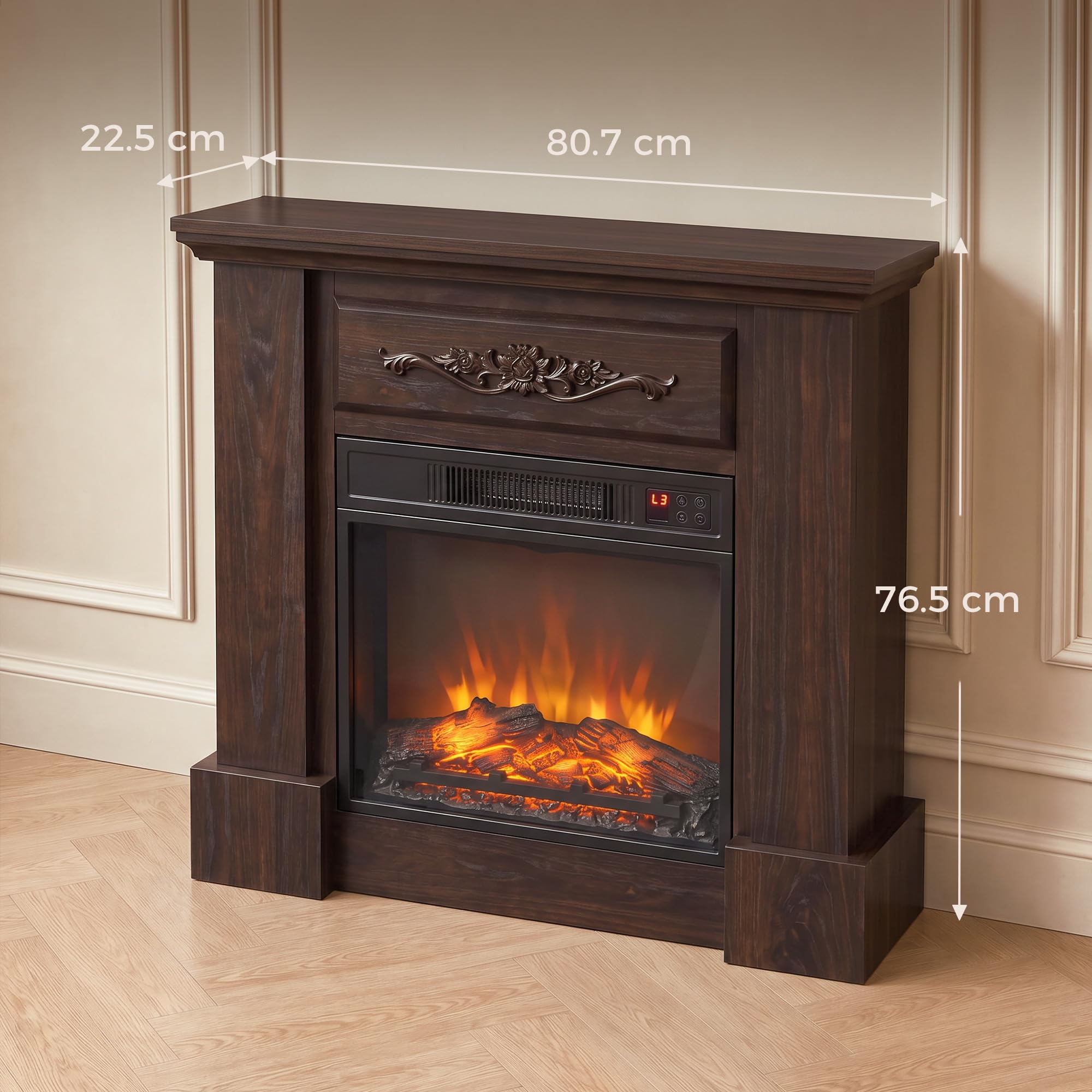 HOMCOM Camino Elettrico Cornice Effetto Fiamma Realistico 1800W Marrone | Caminetto Elettrico da Incasso e Terra, Stufa con Telecomando, Termostato, Timer, Riscaldamento Regolabile, Soggiorno