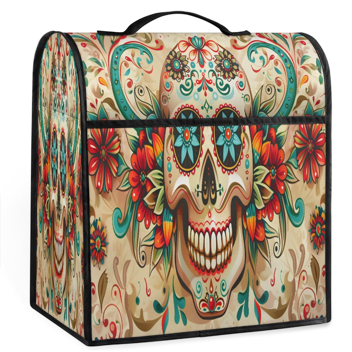 Coffee Maker Cover Sugar Skull Floral Kitchen Appliance Covers Small Appliance Covers Blender Cover Juicer Cover Dust Covers for Kitchen Appliances with Top Handle and Pockets,Washable,B737