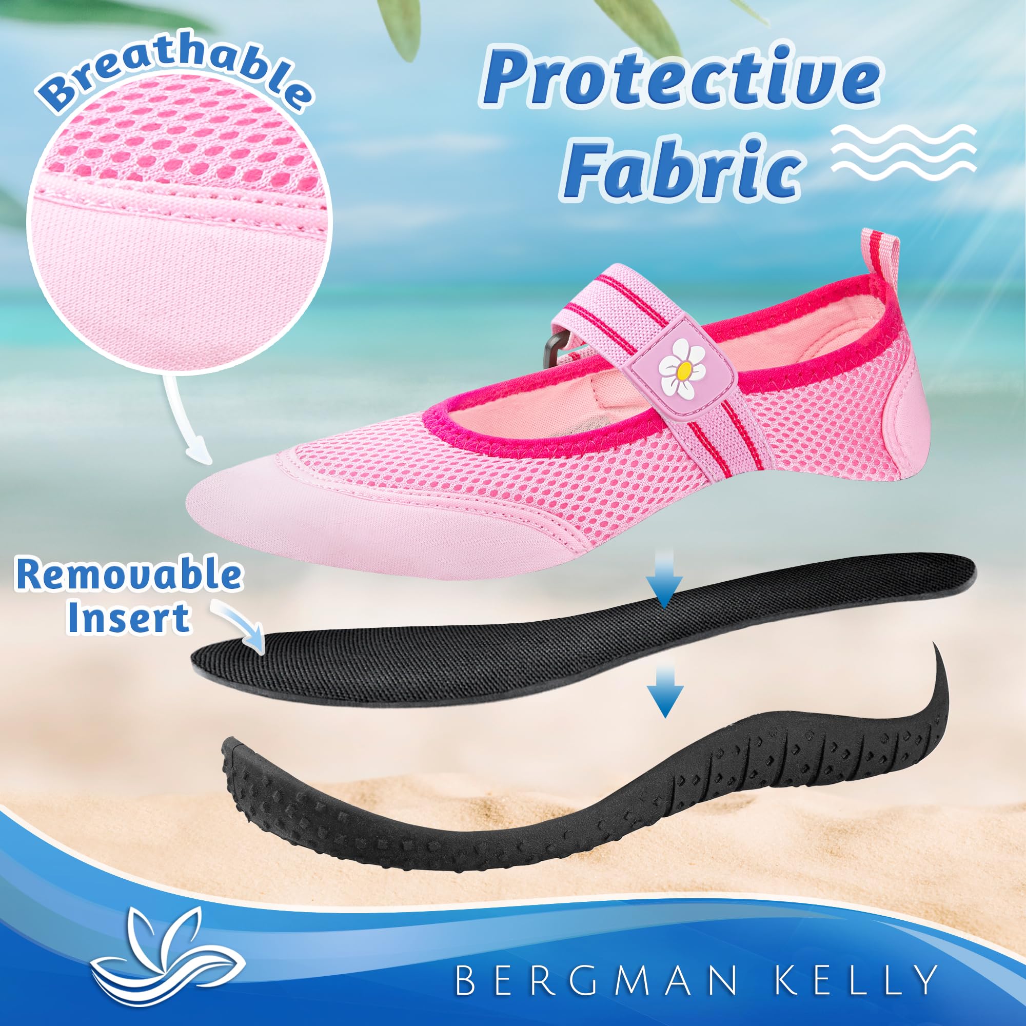 BERGMAN KELLY Scarpette da Acqua per Bambini - Vari Colori, Diverse Misure - Calzini da Acqua per Ragazze - Adorabili Scarpe da Spiaggia per Ragazze - Collezione MJ