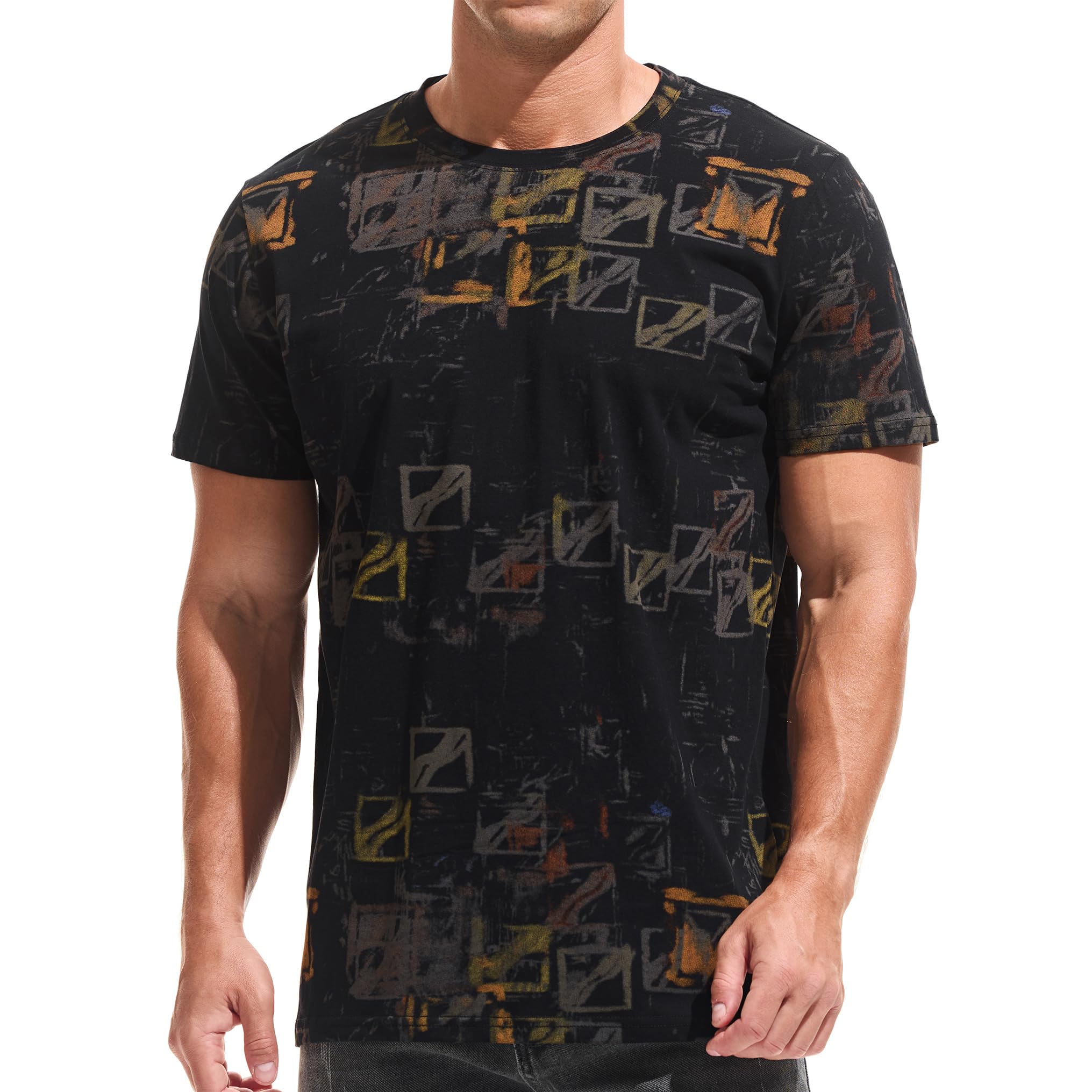USALL Herren Sommer DruckT-Shirt 95% Baumwolle Casual Atmungsaktives Männer T-Shirt Kurzarm
