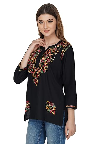 Designer Latest Hand Lucknowi Chikankari Embroidery Cotton Short Kurti for Women/Girls