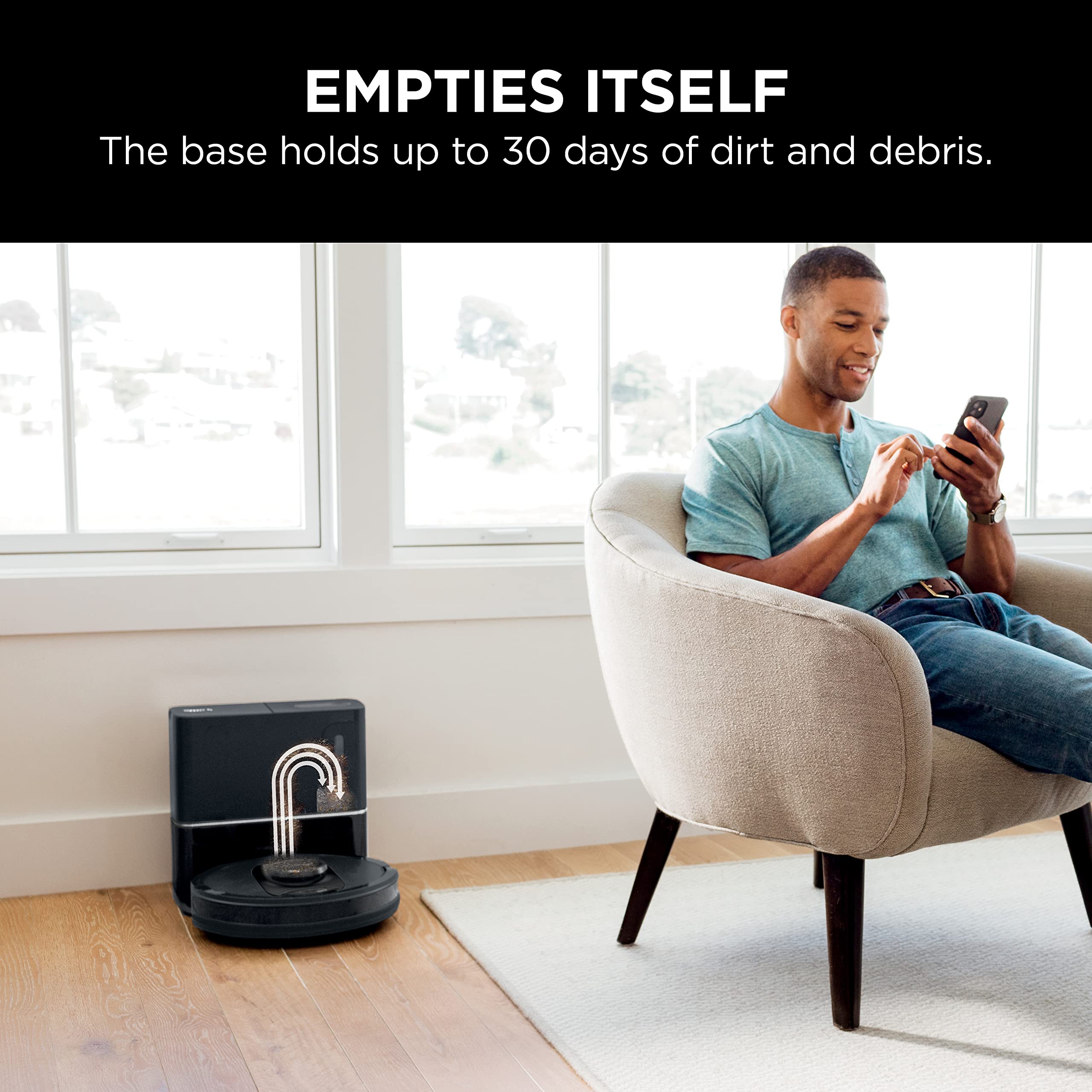 Shark R-AV2501S HEPA Self-Empty Base, Bagless, 30-Day Capacity LIDAR Navigation Perfect for Pet Hair AI Robot Vacuum, Black - Certified Refurbished