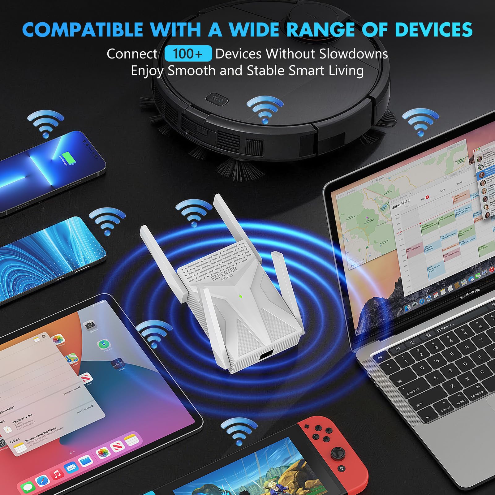 AX1800 WiFi 6 Repeater, WLAN Verstärker bis zu 9800 sq.ft Abdeckung, Dual Band 1800 Mbit/s, WLAN Repeater mit Gigabit LAN Port, Signalverstärker für Zuhause, Kompatibel mit Allen Routern