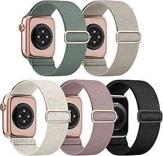 EOMTAM 5 Pack Stretchy Nylon Compatible for Apple Watch Ultra 2/1 Band 38mm 40mm 41mm 42mm 44mm 45mm 49mm Women Men,Elastic Cloth Sport Wristbands Solo Loop for iWatch Series 9 8 SE 7 6 5 4 3