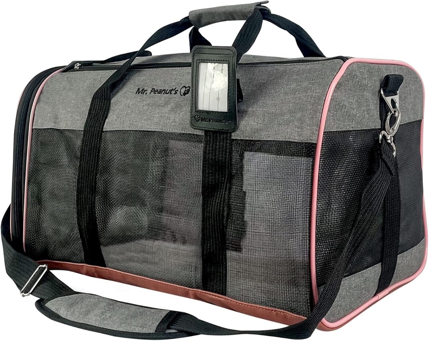 Mr. Peanut’s Rhodium Series Airline Capable Soft Sided Pet Carrier, Plush Fleece Bedding & Sturdy Plywood Base, Premium Self Locking Zippers, Secure Carrying Strap, 19x11x11 Platinum Gray