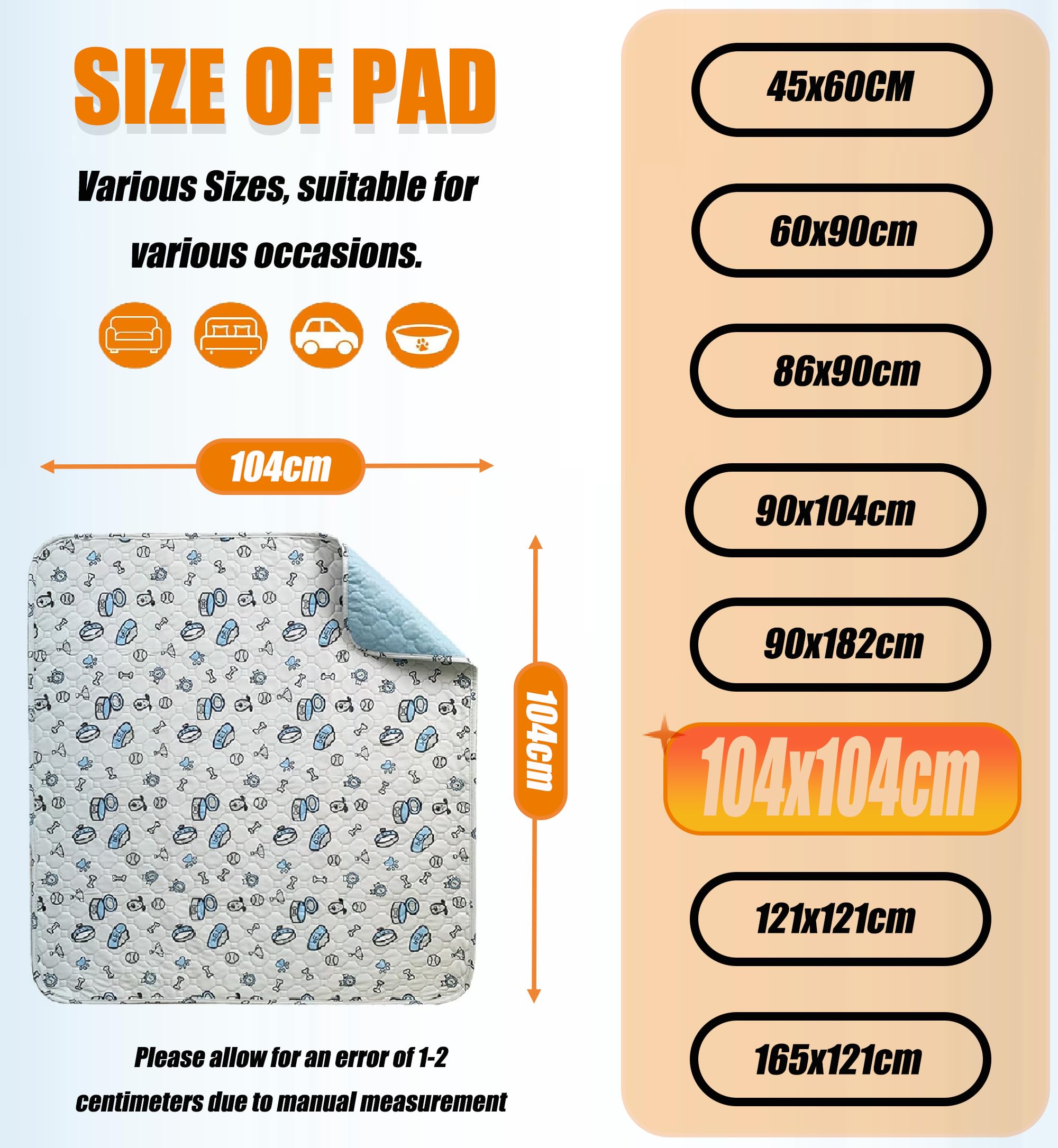 Washable Pee Pads for Dogs 2 Pack Reusable Puppy Pads, Absorbent Whelping Pads with Bone Print - Image 2