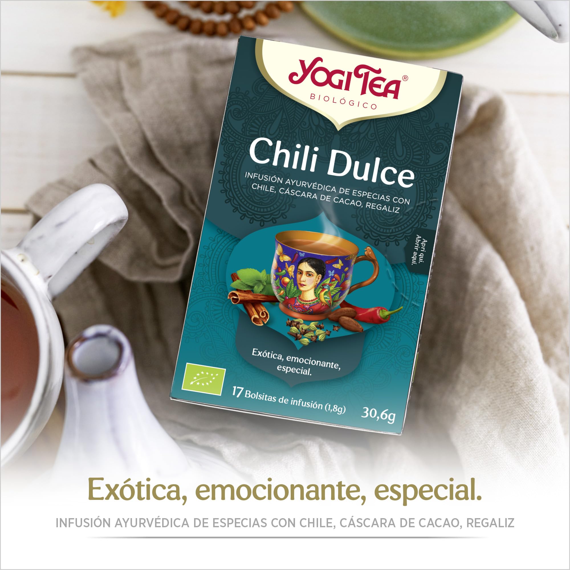 Yogi Tea - Chili Dulce - Infusión Ayurvédica - Mezcla de Cáscara de Cacao, Chili y Regaliz - Pack de 3x17 bolsitas (51 en total)