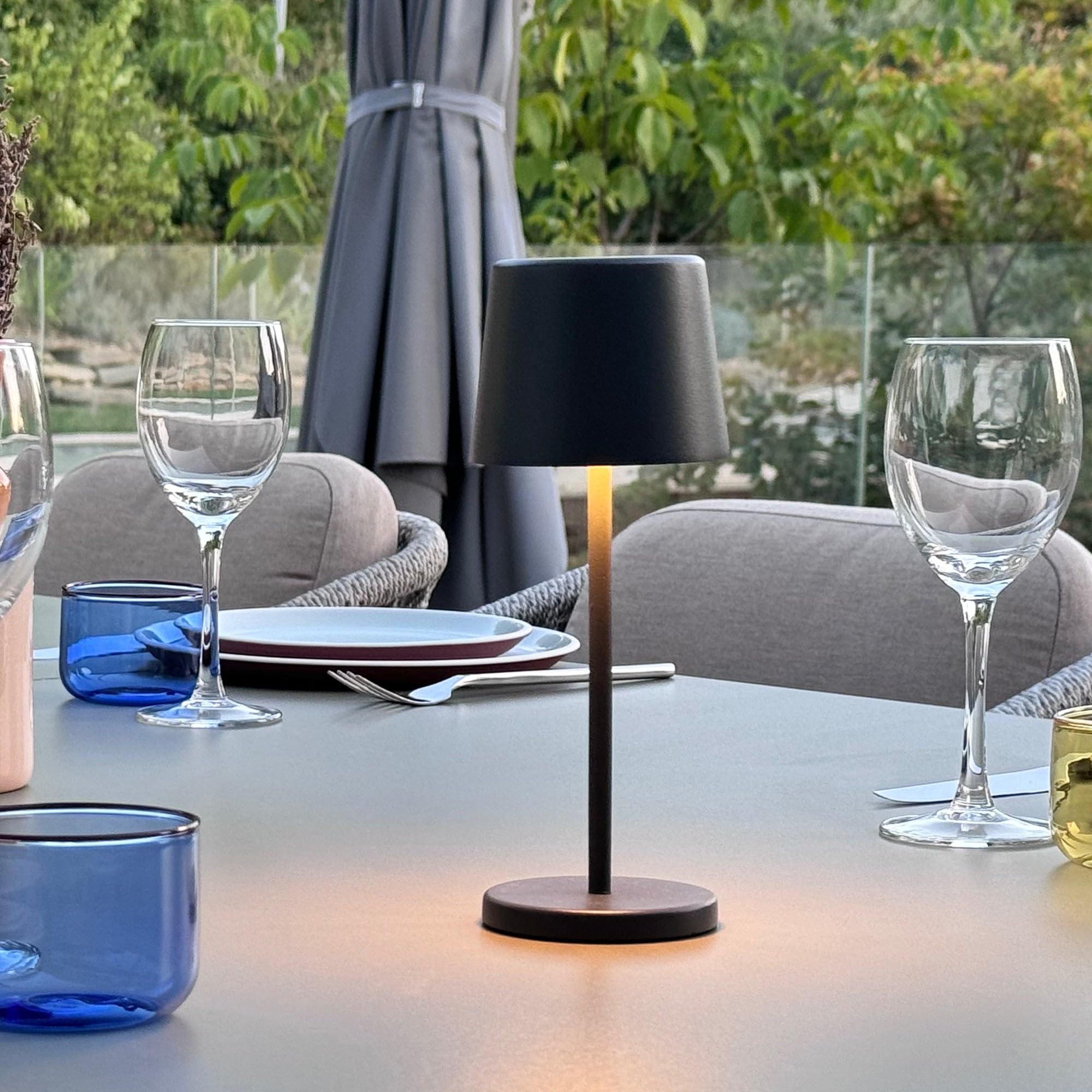 Lumisky Mini-Tischleuchte, kabellos, Aluminium, Grau, LED, Mini Rock, weiß, dimmbar, Höhe 22 cm