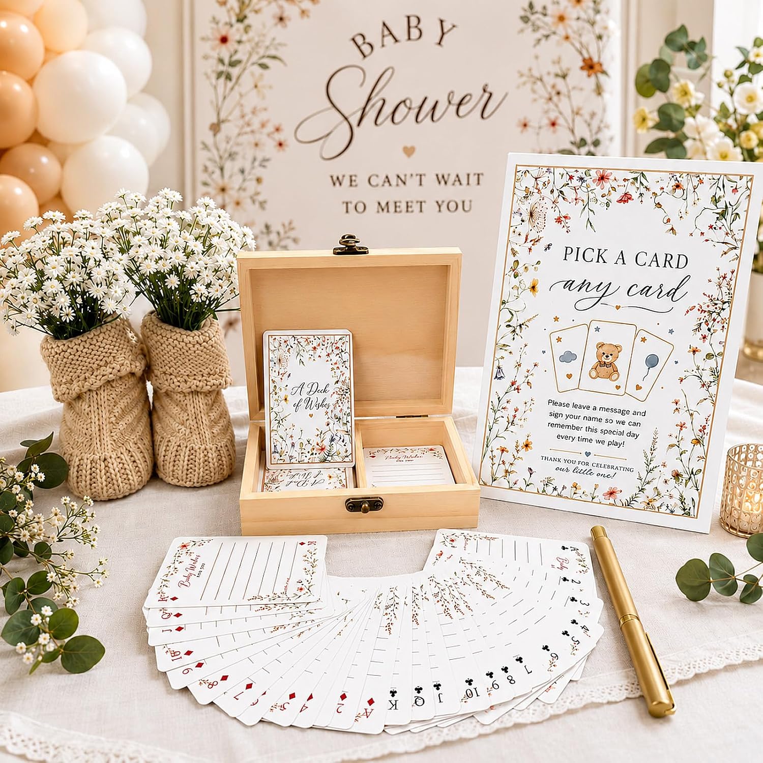 Baby Shower Guest Book Alternative, 54 Playing Cards, Sign, Box & Pen