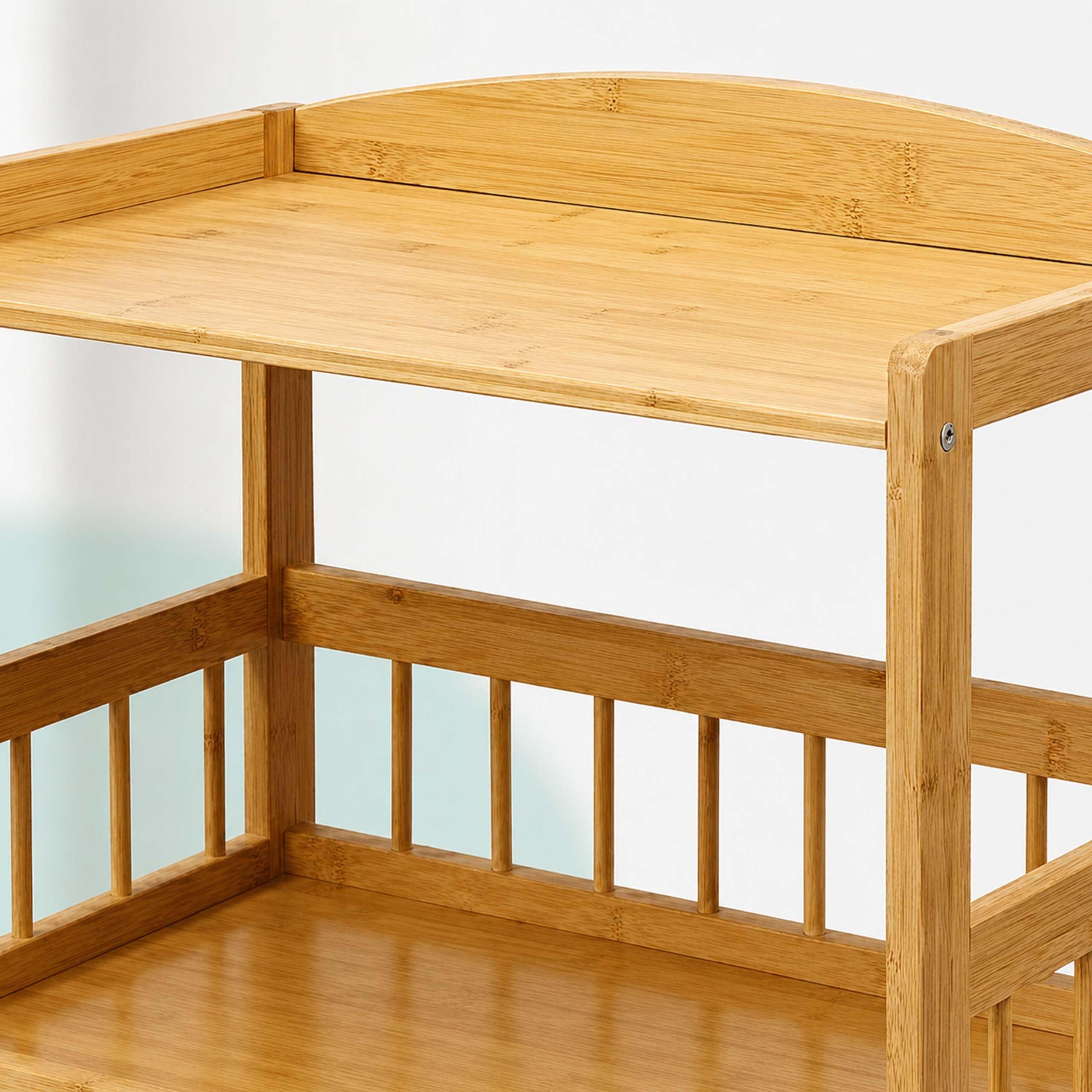 Relaxdays Chariot de Service Bambou 80 x 53 x 30 cm, 3 étages, Naturel | Étagère à roulettes pour la cuisine et le salon, chariot de cuisine