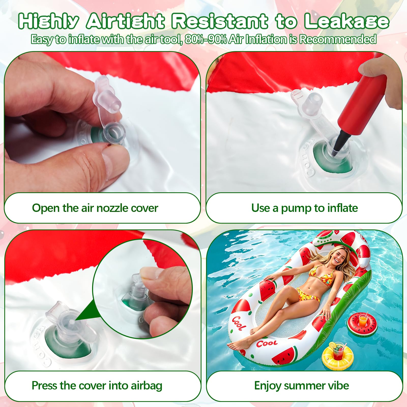 Pool Floats Adult, Inflatable Mesh Pool Float with Headrest and 2 Drink Holder, Tanning Pool Lounger Float with Pillow - Image 5
