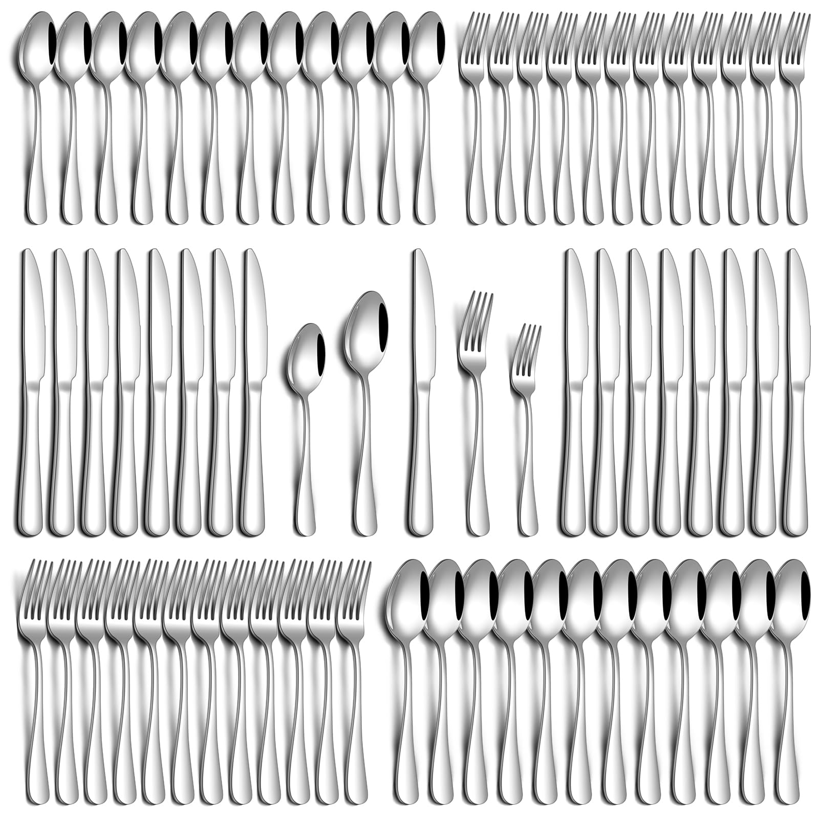 PHILIPALA 60 Piece Silverware Set, Stainless Steel Flatware Set for 12 Food Grade Novelty Flatware Cutlery Utensil Set Include Knife Fork Spoon Mirror Polished Dishwasher Safe