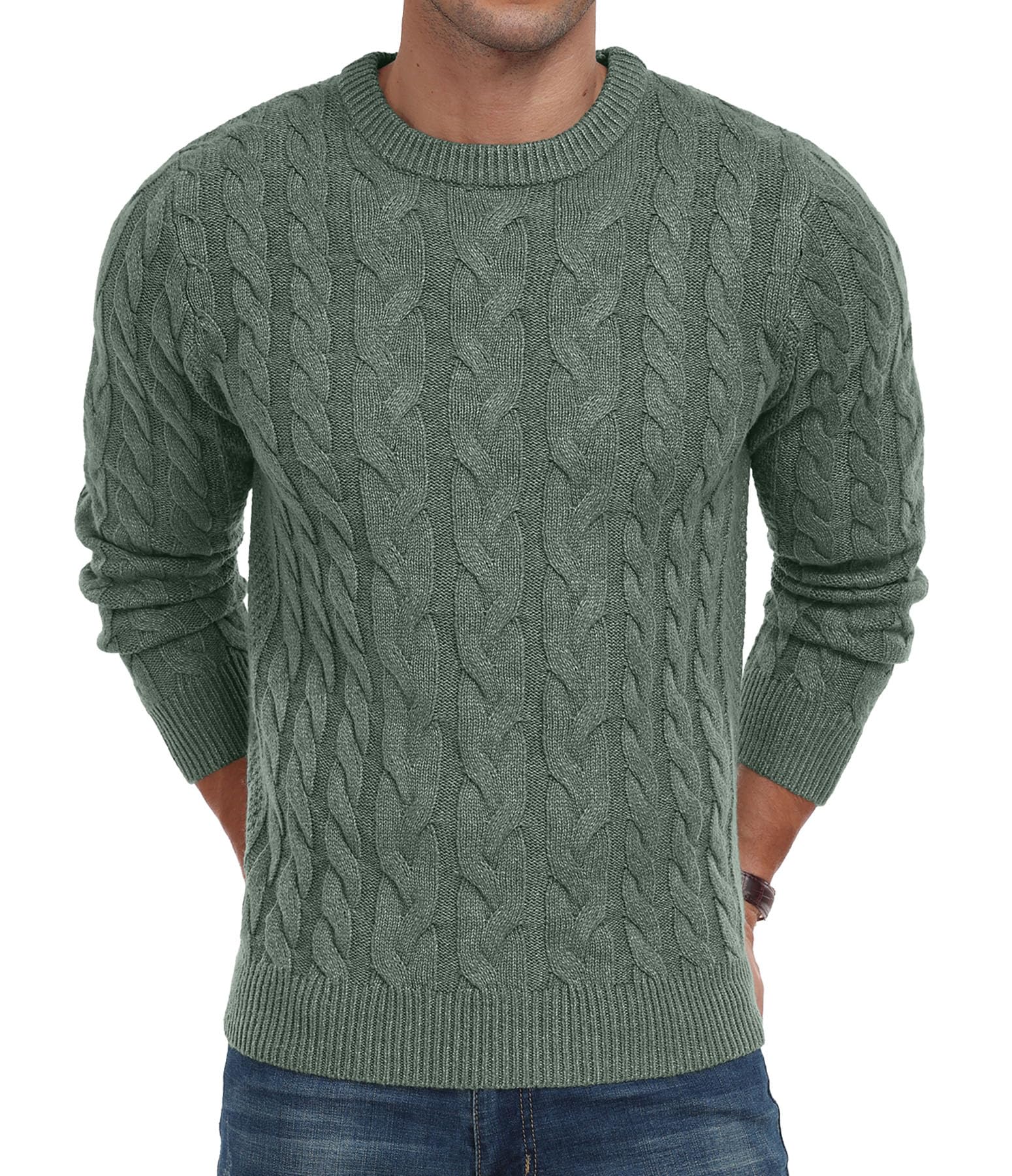 QIXING Maglione da uomo lavorato a maglia a trecce girocollo casual a maniche lunghe maglione lavorato a maglia grossa con bordo a costine