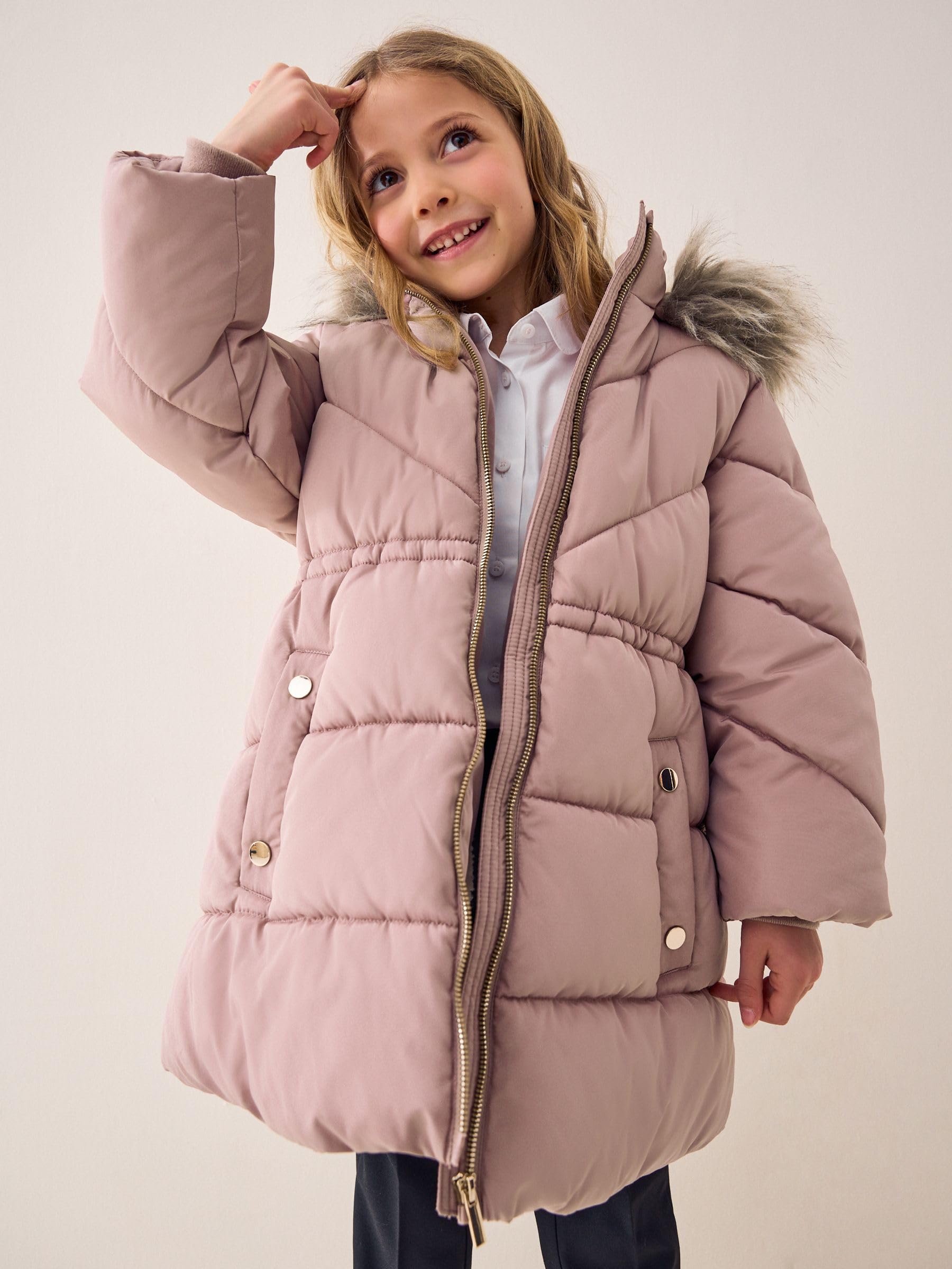 NEXT Niñas Abrigo acolchado con bordes de piel sintética impermeable