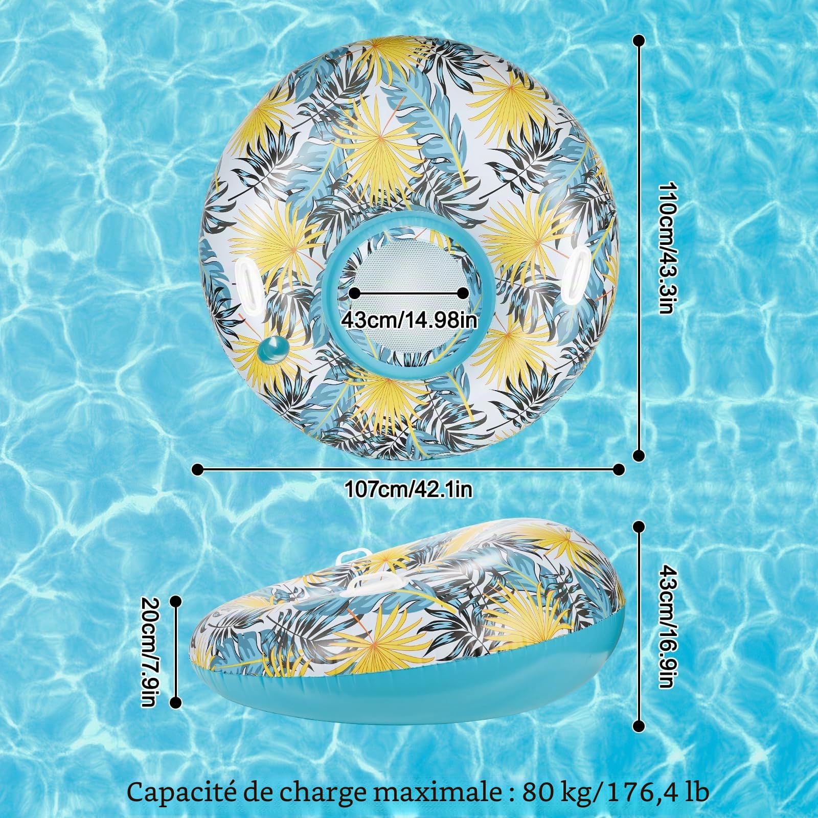 CYFIE Piscine avec Porte Gobelet Chaise Adulte Fauteuil Gonflable de Natation de Plage d'été Hamac Gonflable 4 en 1