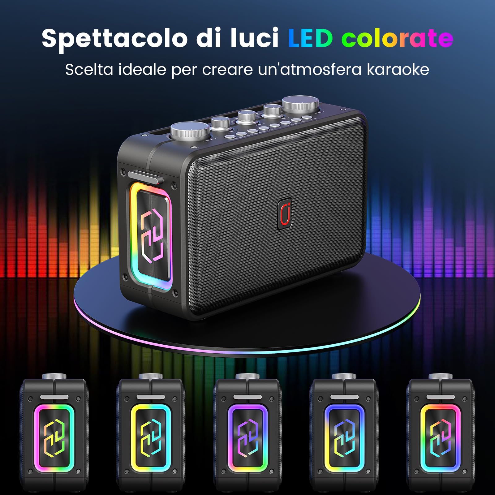 HWWR Macchina per Karaoke con 2 Microfoni, 60W Portatile Bluetooth 5.3 per Adulti, Supporta Ingresso Scheda TF/USB/AUX, Funzione di Registrazione, Ideale per Riunioni di Famiglia