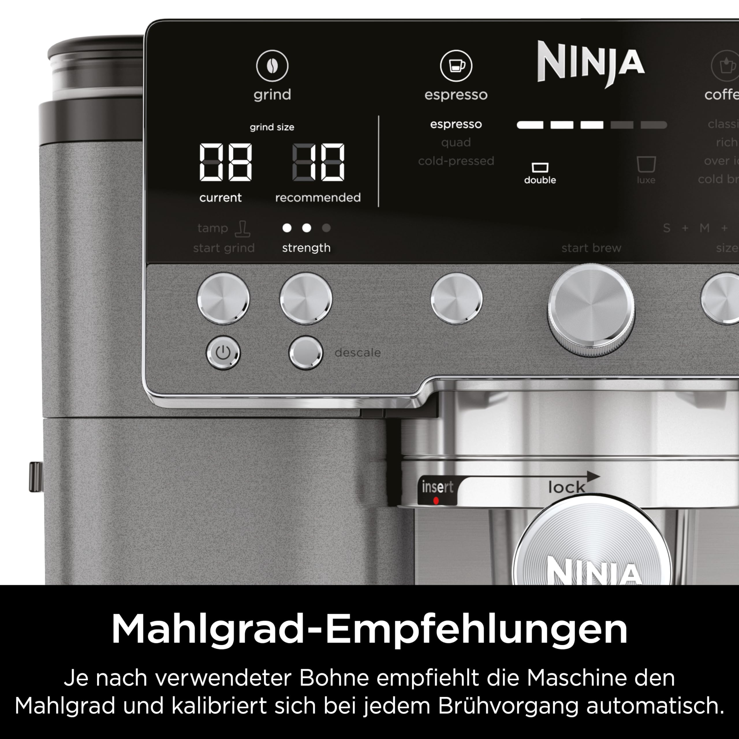 Ninja Luxe Premier 3-in-1 Kaffeemaschine für Espresso, Cold Brew & Filterkaffee, 4 Schaumeinstellungen, Grau-Metall