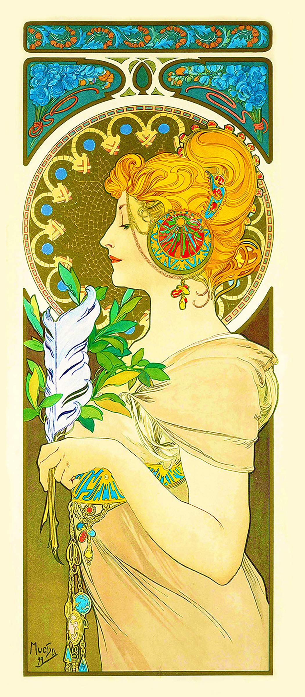 Orenco Originals Feather by Alphonse Mucha Counted Cross Stitch Pattern