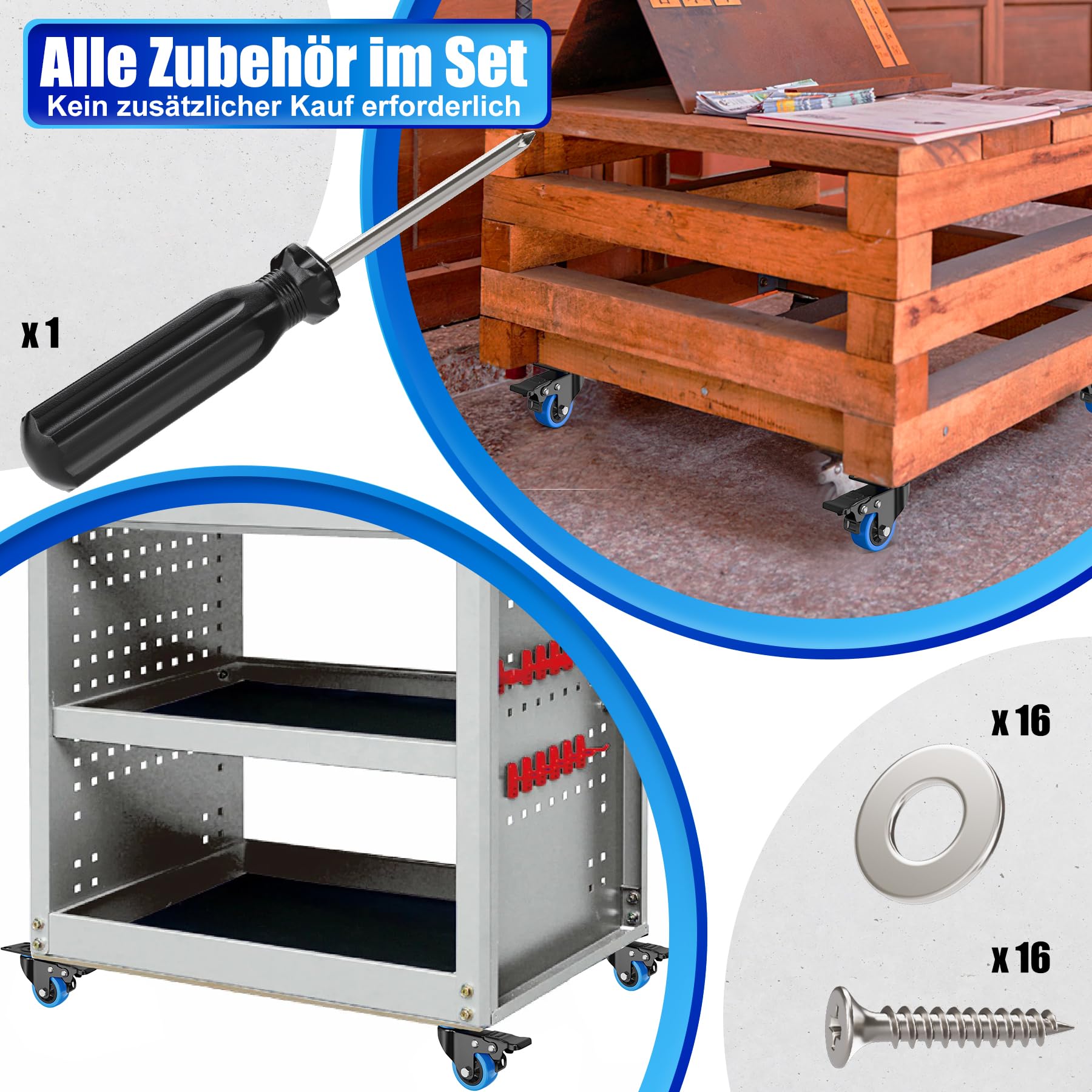 Set 4 Rotelle Per Mobili Con Freni - Diametro 50mm, Portata 200kg, Gomma Antigraffio - Foto 4