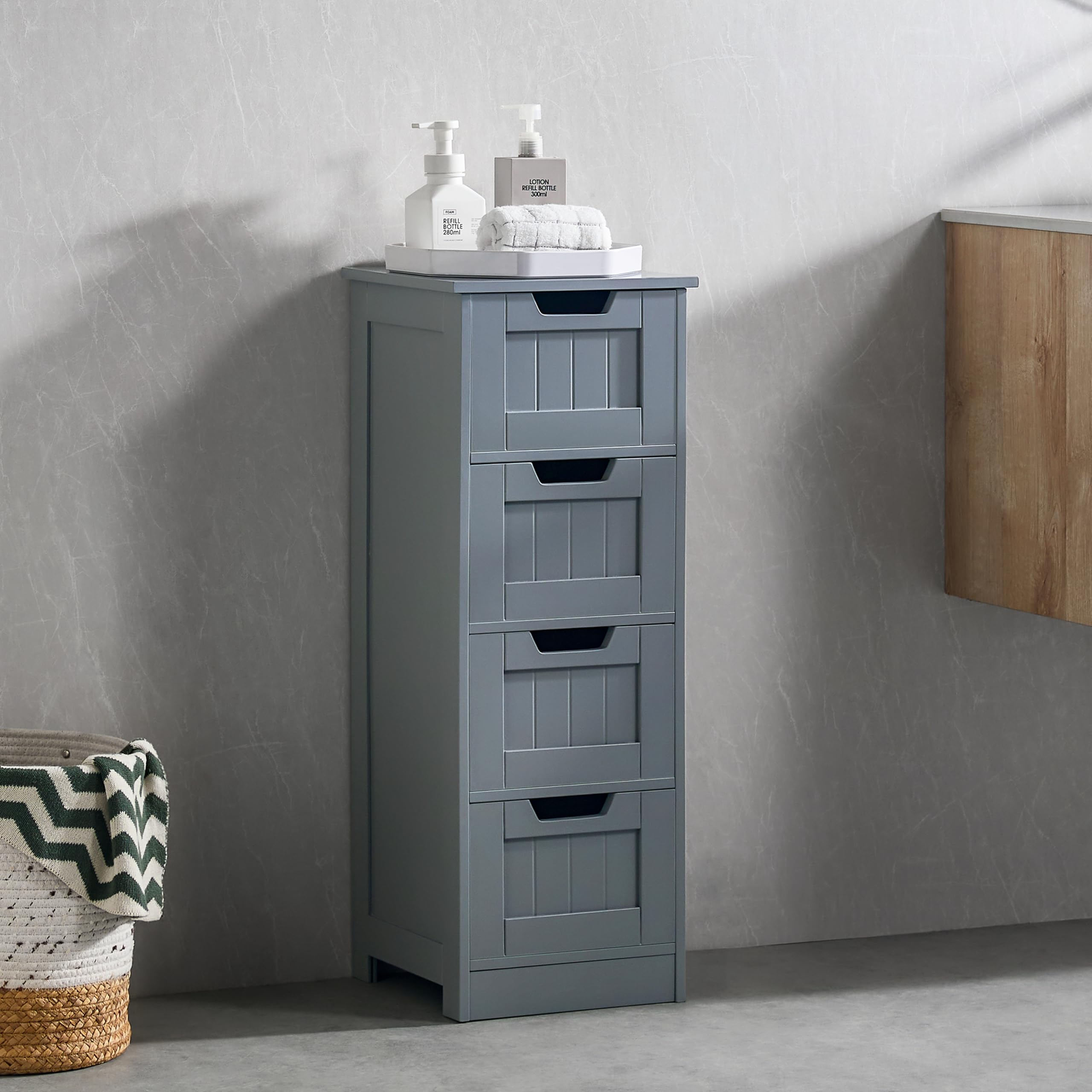 Bath Vida Priano - Armario de pie para baño, 4 cajones, Madera, Color Gris