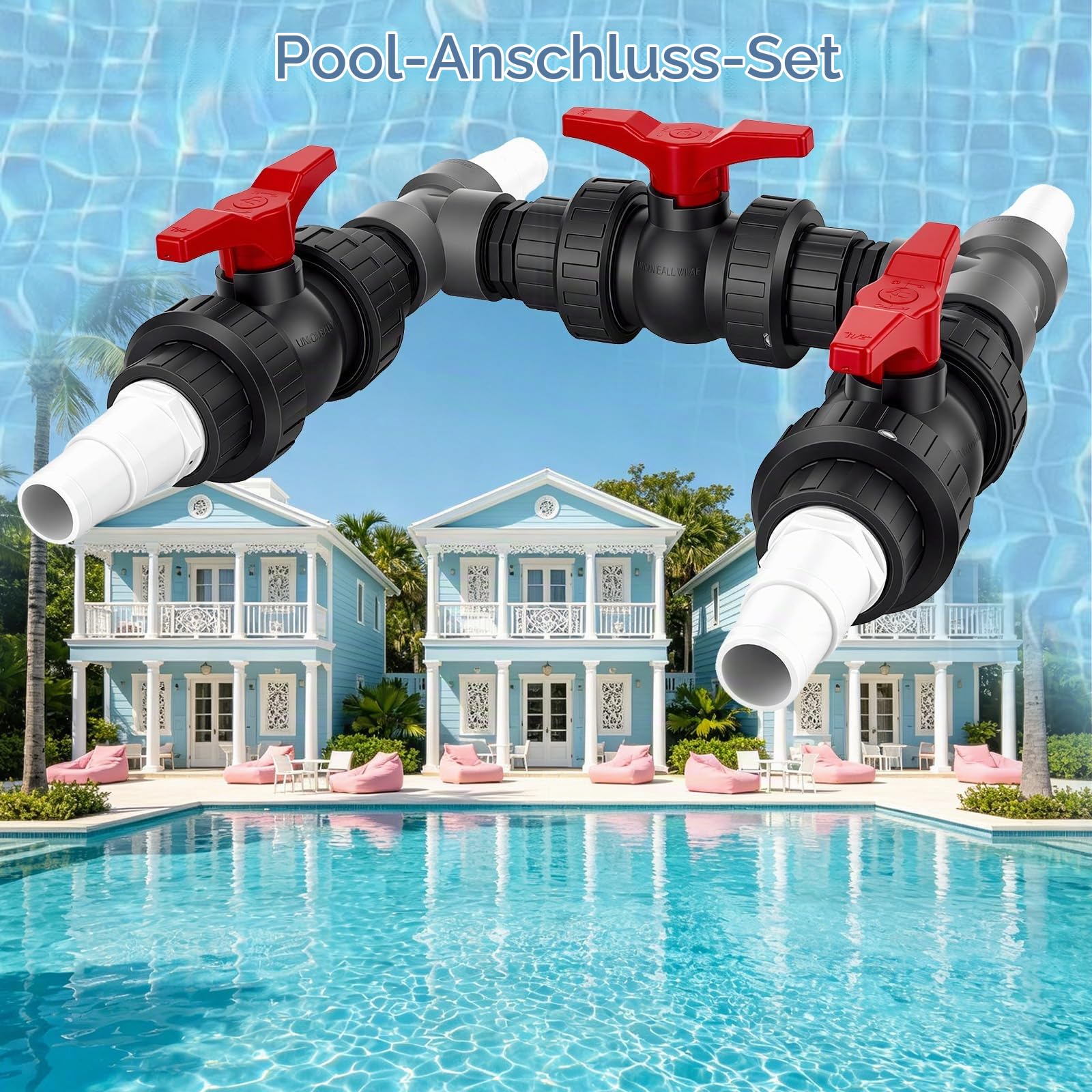 Bypass Pool 50 mm, Pool Anschluss Set mit 32mm & 38mm Schläuchen + Adaptern für Wärmepumpe, Pool Solarheizung Bypass Ventil Set – Steuerung der Wasserzufuhr für optimale Temperaturregulierung