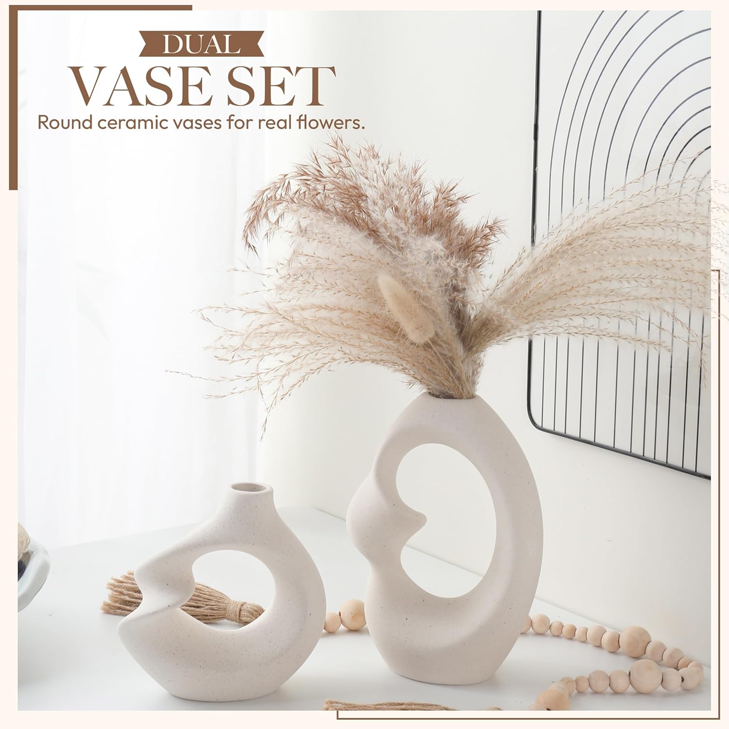 Set of 2 Romantic Hollow Ceramic Vases for Home Decor – Modern Minimalist Romantic Flower Vase for Pampas Grass Perfect for Entryway, Coffee Table, Living Room, Dining Table, Shelf Decor - Image 6