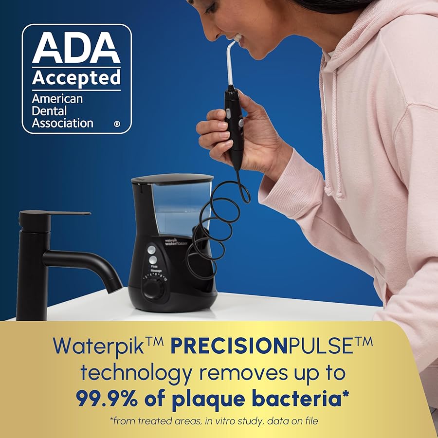 Waterpik Aquarius Water Flosser For Teeth Cleaning, Gums, Braces, Dental Care, Electric Power With 10 Settings, 7 Tips For Multiple Users And Needs, ADA Accepted, Black WP-662, Packaging May Vary - image 3
