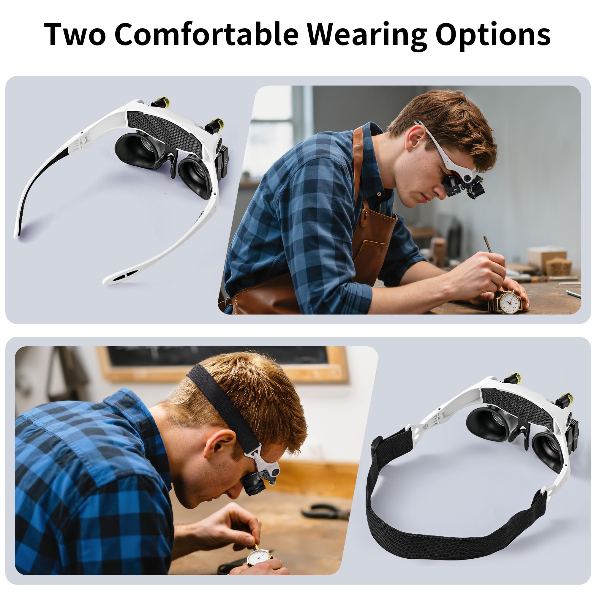 JARLINK Lupa de diadema de 3X a 13X con 12 lentes desmontables, lupa recargable de cabeza libre para trabajo cercano, lectura, joyería, manualidades