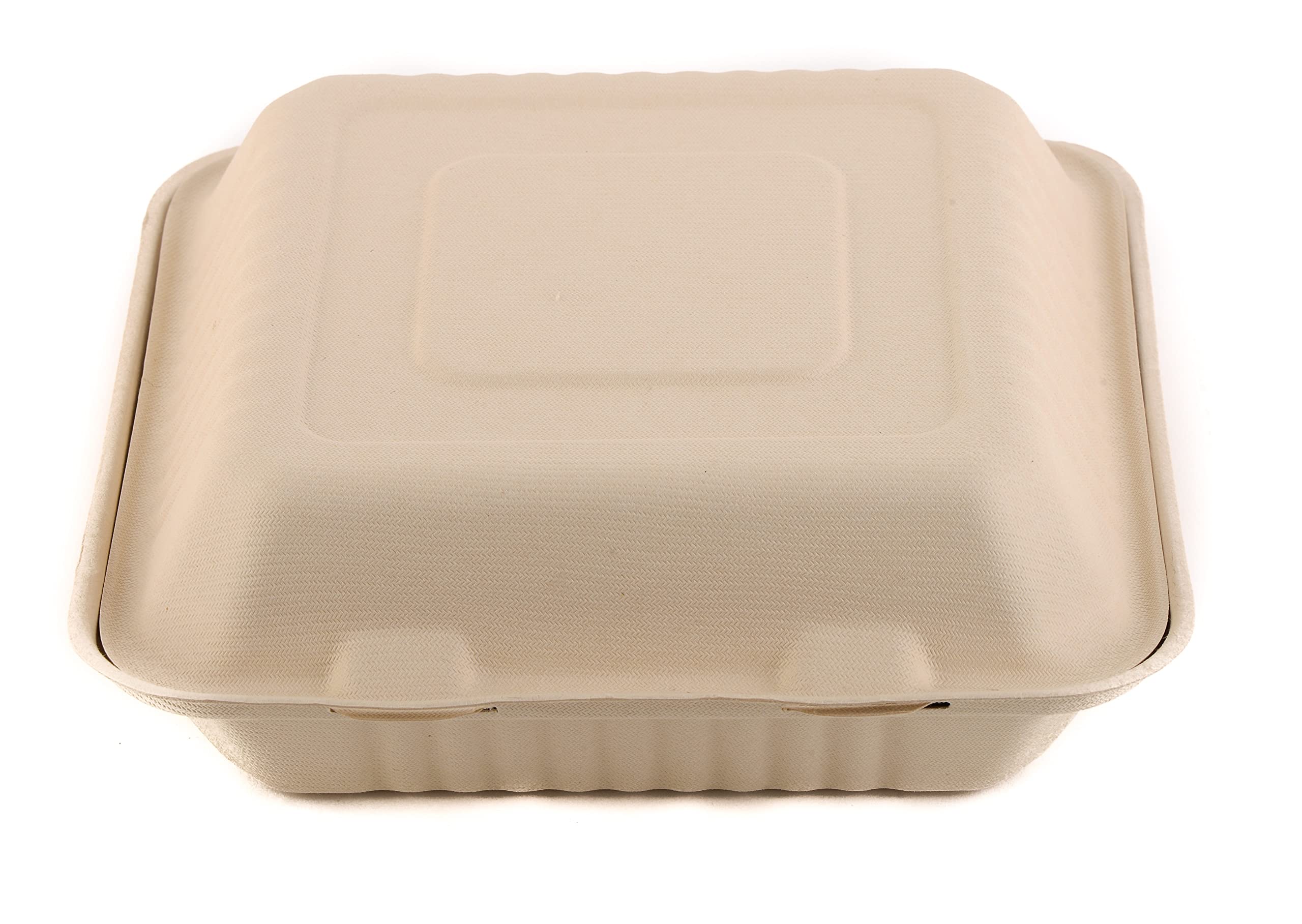 8 Inch 3 Compartment Compostable Clamshell Take Out Container - Sugarcane Bagasse, Tree Free - Restaurant Supplies, Microwavable, Biodegradable, Recyclable, Hinged Takeout Food Container (450)