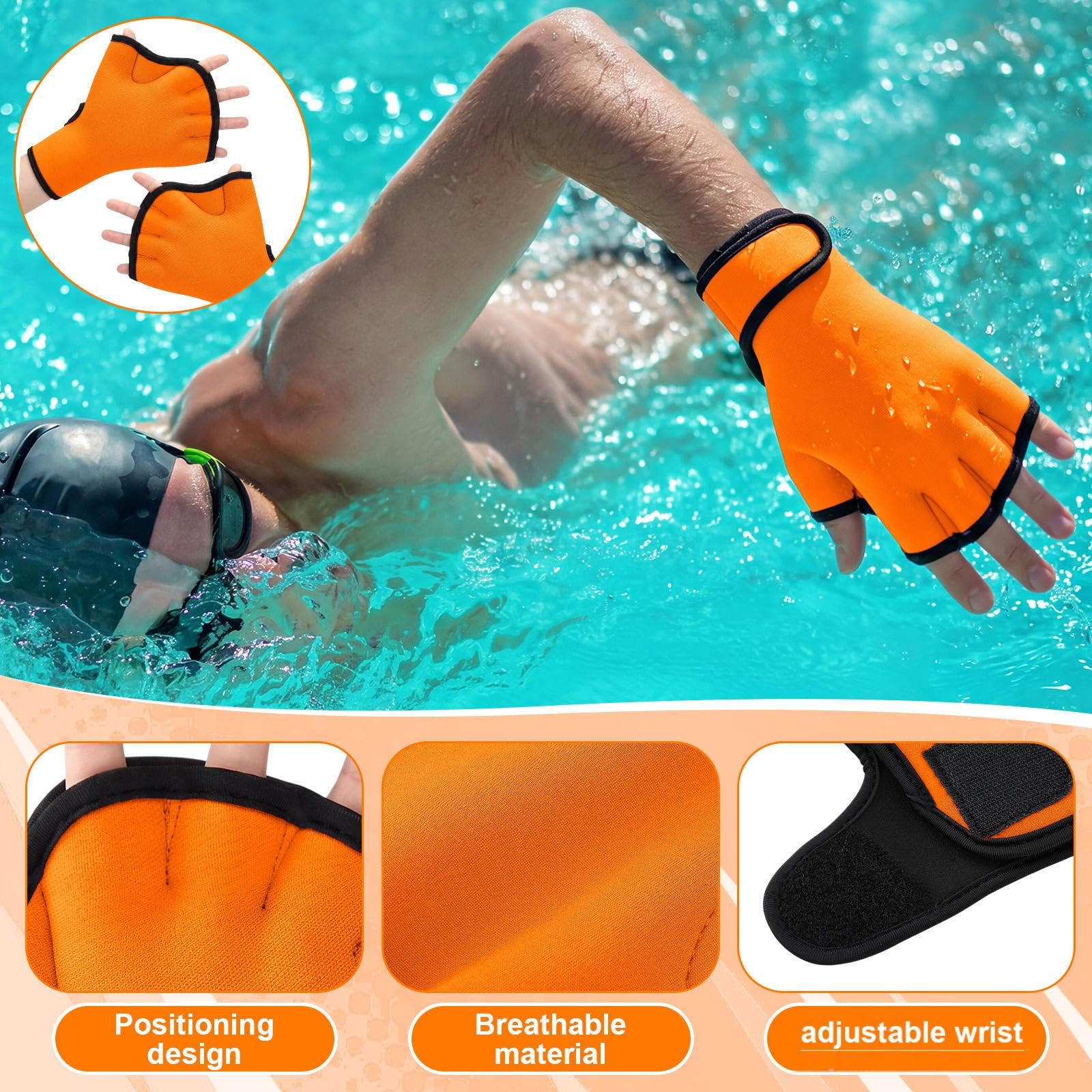 Hollowfly Ensemble de 6 équipements d'aérobic aquatique pour piscine - 2 haltères aquatiques, 2 poids réglables pour cheville/poignet, 2 gants de natation palmés, équipement d'entraînement aquatique à