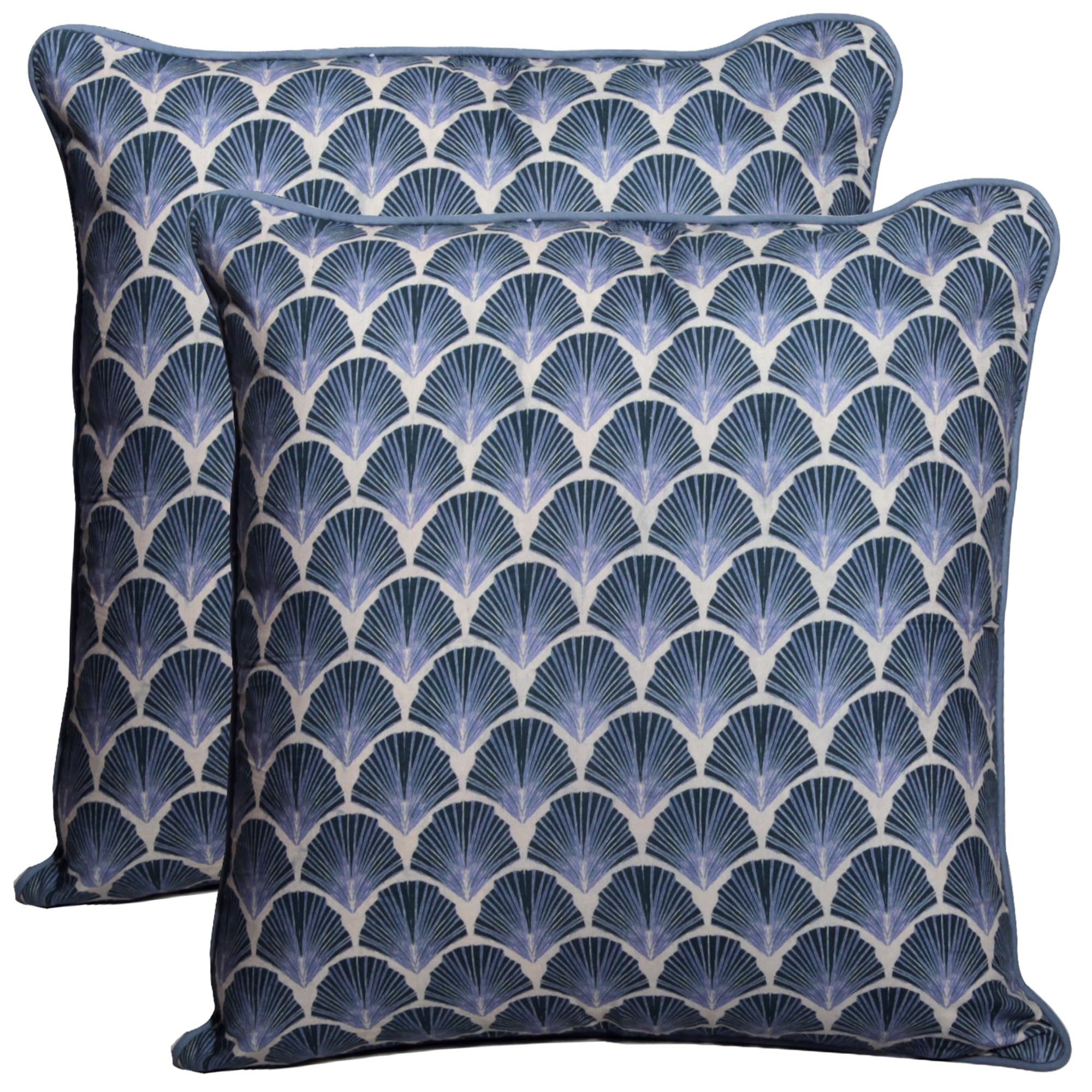 Ridhi Hand Block Print Sky Shell 18" x 18" Set of 2 - Decorative Throw Pillow Covers for Couch, Sofa, Bed, Living Room, Chic Boho Cute Outdoor Gifts