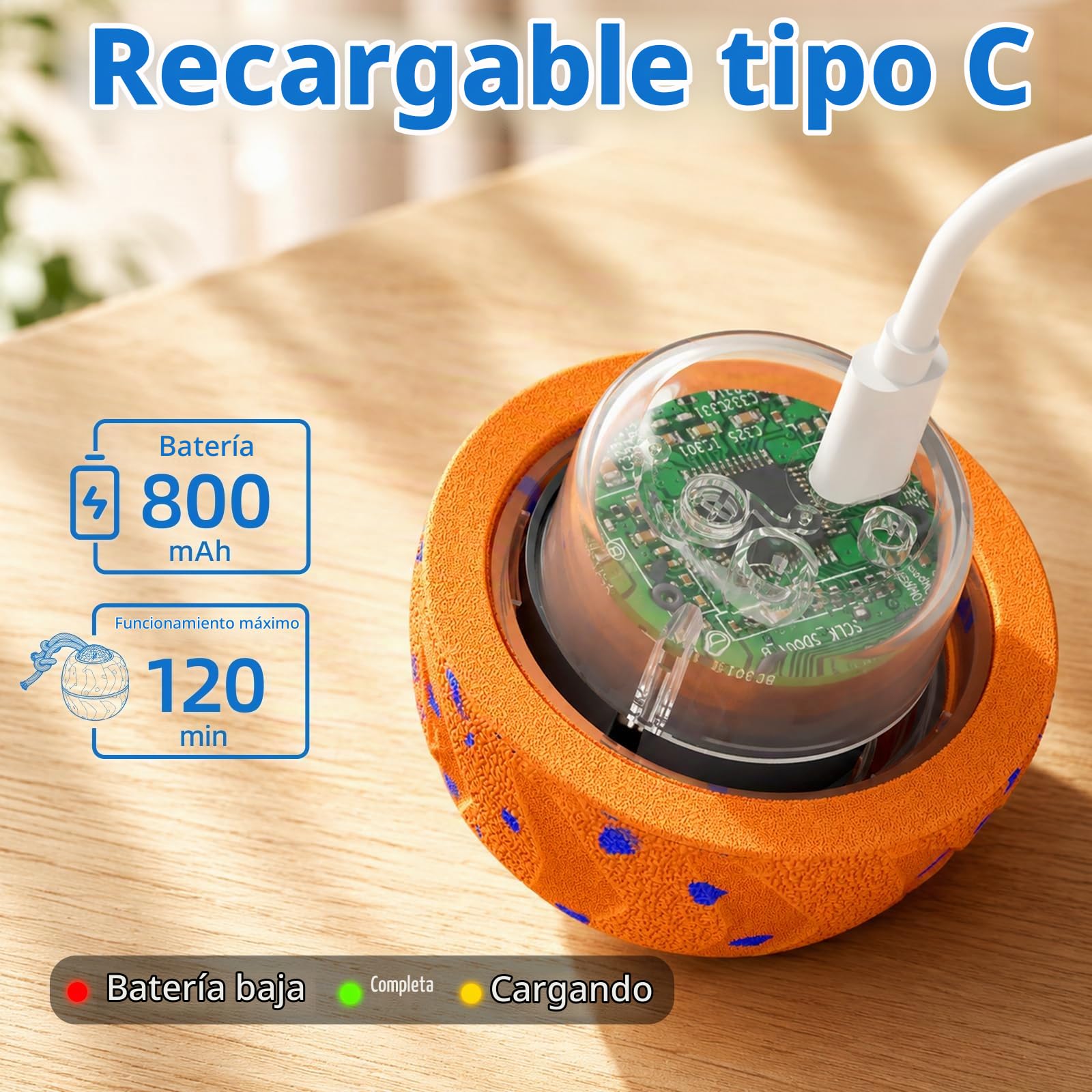 Pelota Interactiva para Perros - Wicked Ball Rolly con Cuerda y Ladridos, Juguete Interactivo Inteligente para Perros con 3 Modos de Juego, E-TPU, USB-C Recargable, Luces RGB, Adecuado para Perros