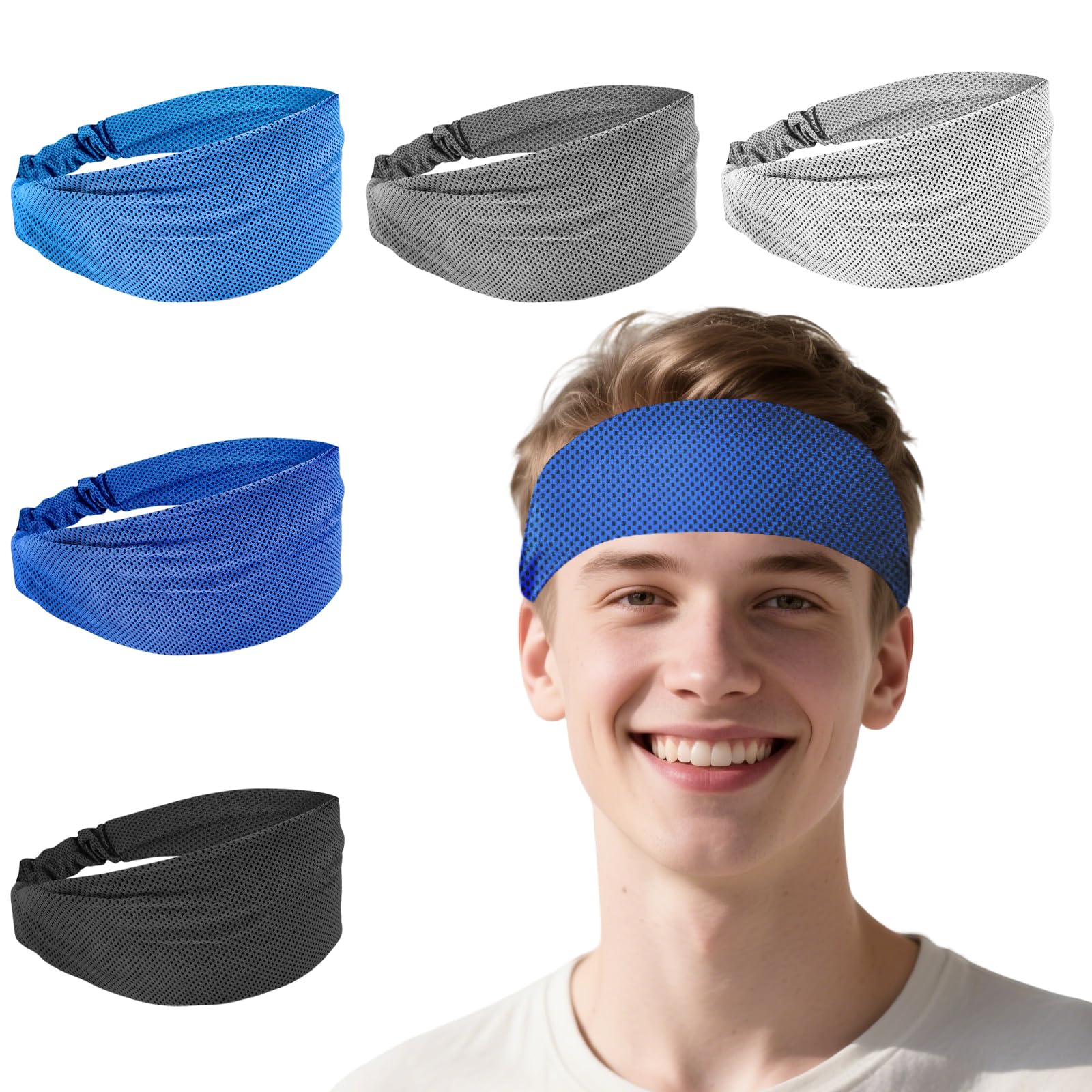 5PCS Cooling Headbands for Men Women Stretchy Instant Cooling Workout Sweatbands Moisture Wicking Sports Headbands Absorb Chill Cool Hairband for Gym
