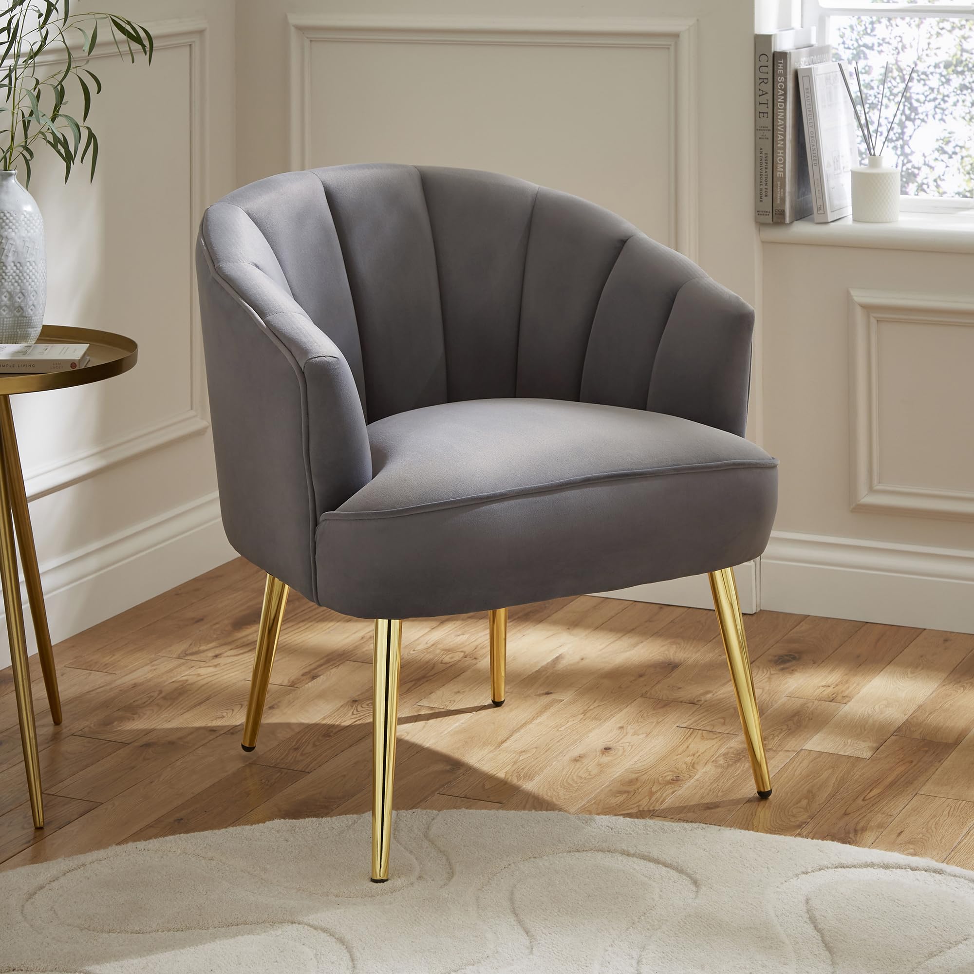 GFW Accent Chair - Plush Fabric - Grey and Gold