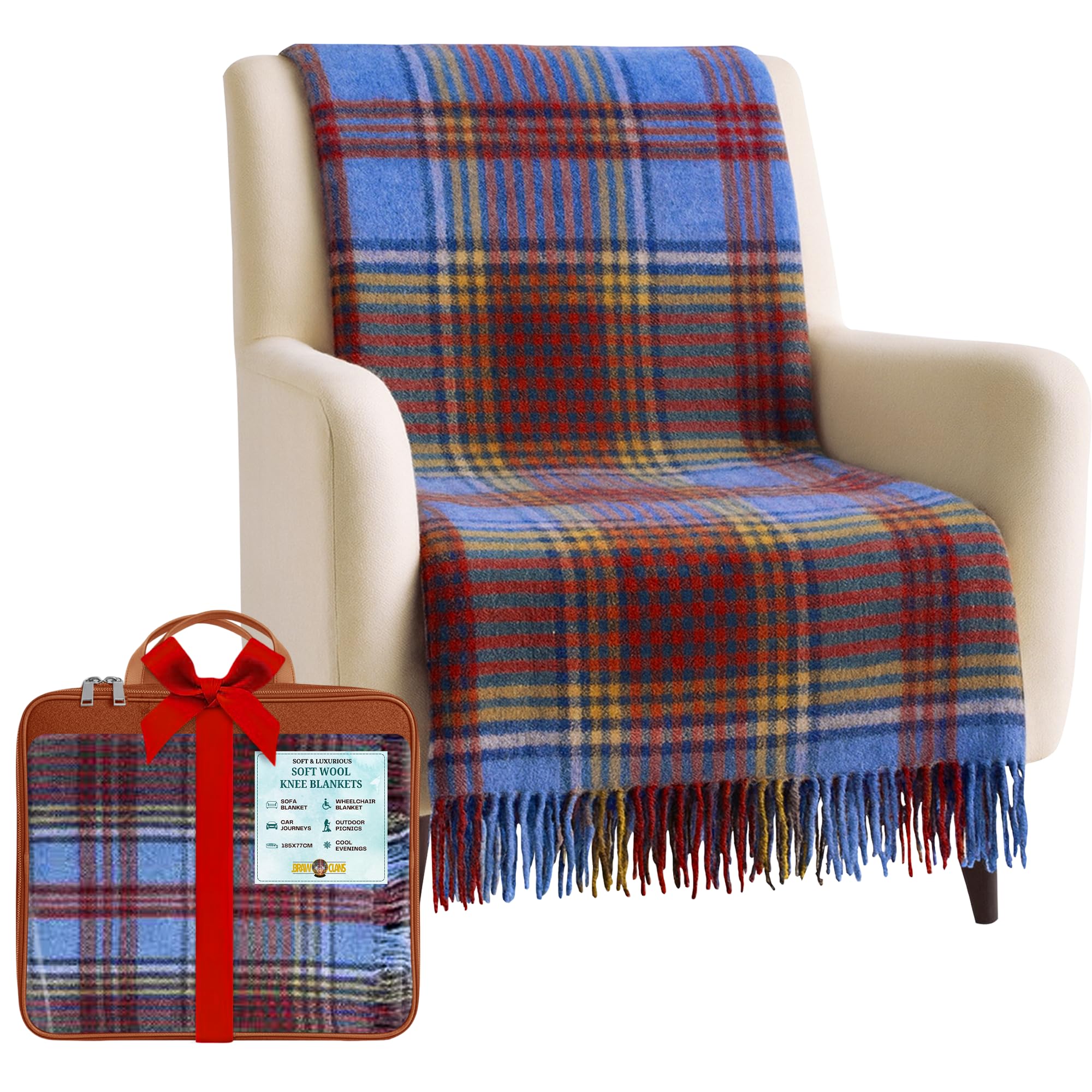 Braw Clans Tartans Anderson Soft Wool Tartan Knee Blanket Lap Throw - Lap Blanket For Sofa With Fringed Edges - Compact Travel Essentials & Car Seat Throw - Plaid