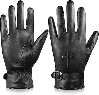 Aegend Sheepskin Leather Gloves,Cross Jesus Faith Christmas Gift-Thermal Winter Glove Warm Lining Full Hand Touchscreen/Black