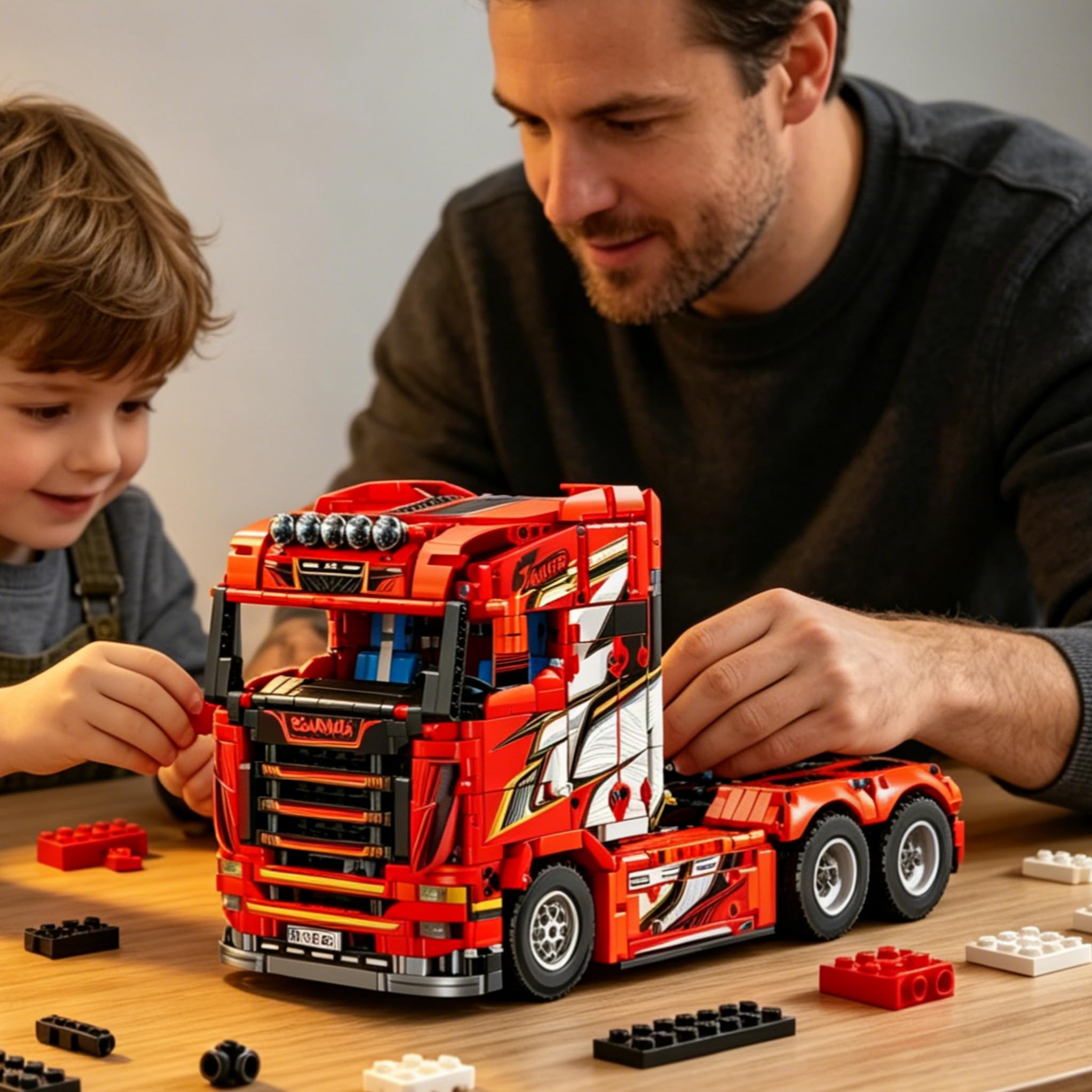 Technik LKW Bausteine Set, 1708 Teile Tractor Bausteine Modell Bausatz, Tractor Truck Klemmbausteine, LKW Bausatz Modell Spielzeug, Geschenke für Erwachsene, Kompatibel mit L***