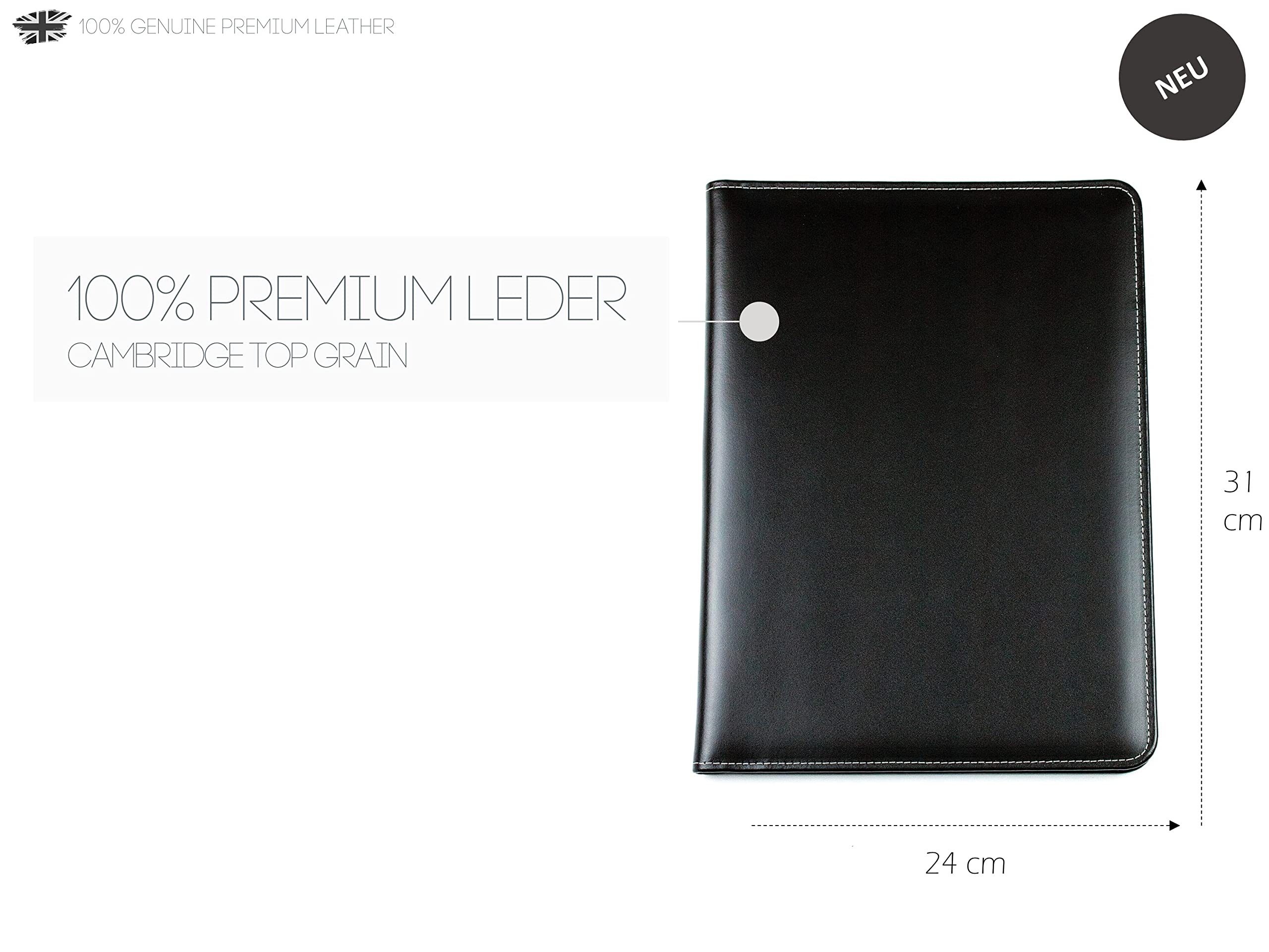 DELMON VARONE - Personalisierbare Urkundenmappe DIN A4 aus Cambridge Top Grain Leder schwarz, Dokumentenmappe mit 2 Einsteckfächer, Hardcover & Moiré Innenfutter für Dokumente, Zeugnisse & Urkunden