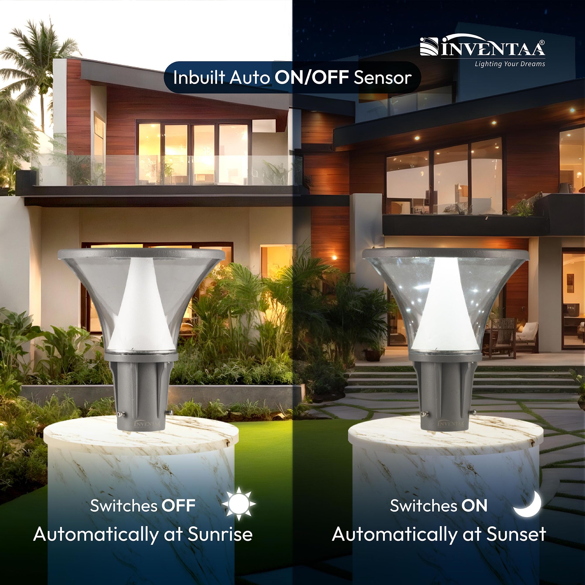 INVENTAA Bloom 20W Unbreakable for Home Gate Pillar Lamp for Outdoor | Rustproof Main Pillar lamp | Piller Lights Gate Lamps for Outdoor Waterproof (Warm White) 1