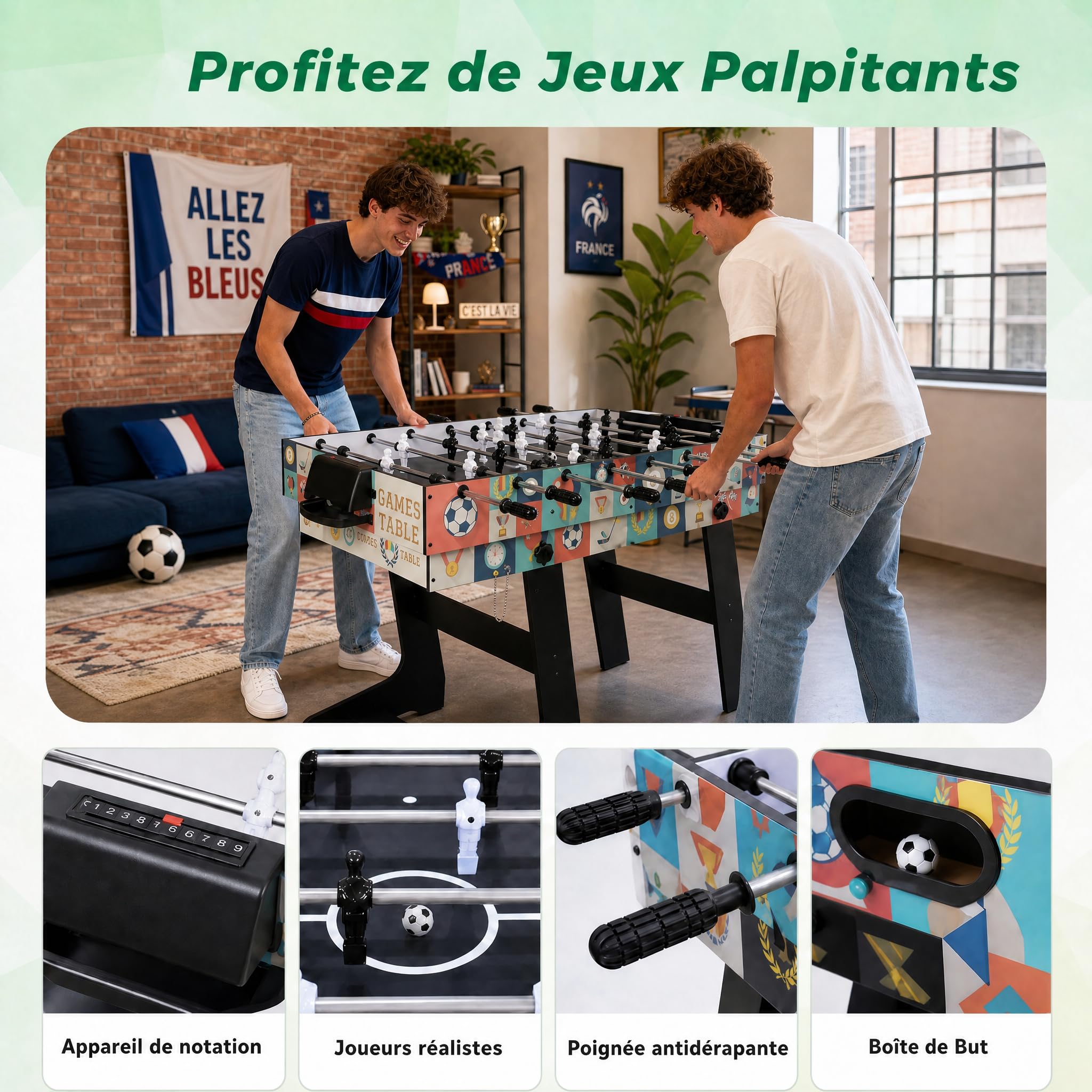 HLC Table multijeux 4 en 1, intégrant BabyFoot, Billard, ping-Pong et air Hockey,Idéal pour Les Adultes et Les Enfants, il constitue Le Cadeau Parfait