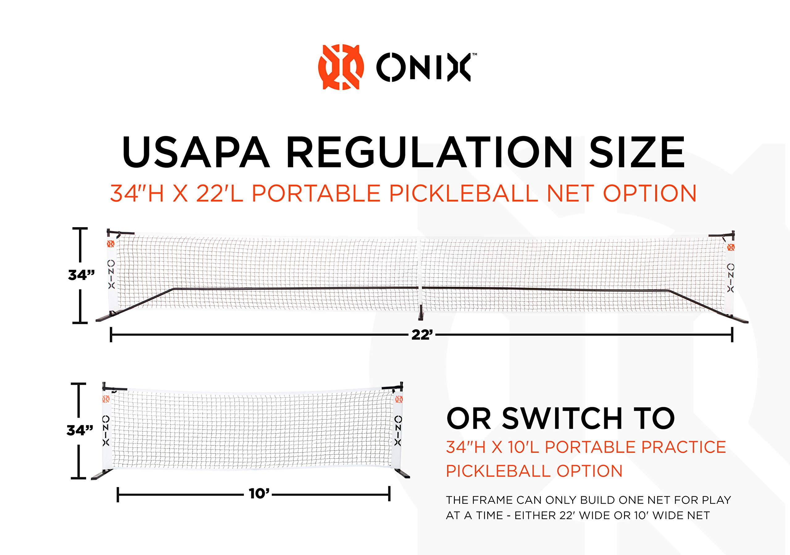ONIX Pickleball Netz, 2-in-1 tragbares Netz und Übungsnetz-Set, inkl. Tragetasche mit Rollen, Weiß
