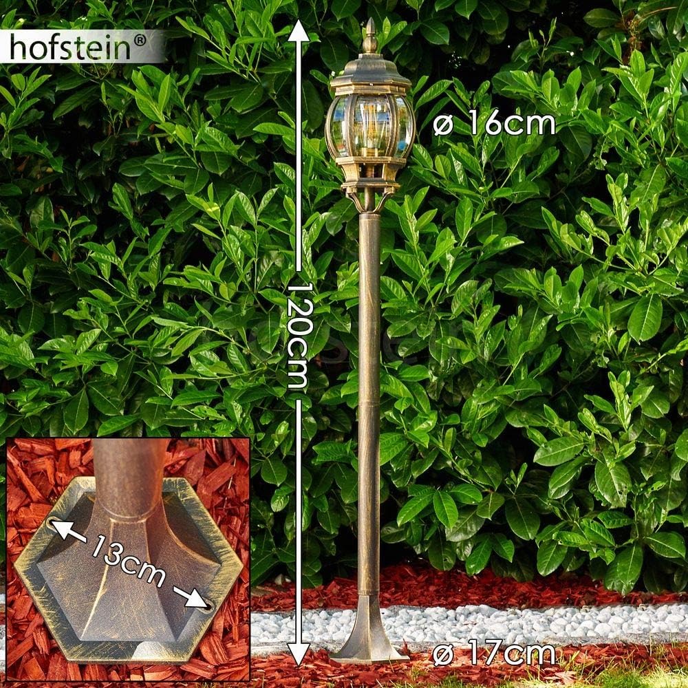 Lampada da esterno Lentua, lampada da sentiero in stile antico, in fusione di alluminio marrone/oro, lampada da terra 120 cm, lampada da giardino retrò/vintage, attacco E27, IP44, senza lampadina/e
