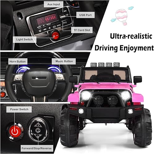 Miniatura 4 de DORTALA Camión para montar, juguete eléctrico con batería de 12 V para niños con control remoto, música, luces LED, suspensión de resorte, auto de 4