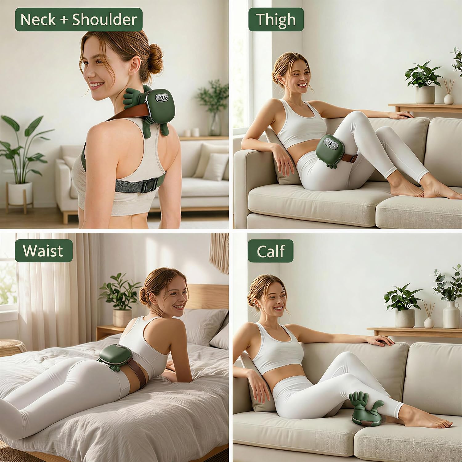 2026 Human-Like Neck Massager with Heat for Pain Relief Deep Tissue Green | Kneading, Thermotherapy, Cordless 2000mAh rechargeable battery, Massager for Neck, Shoulder, Back, Waist, Calf and Thigh