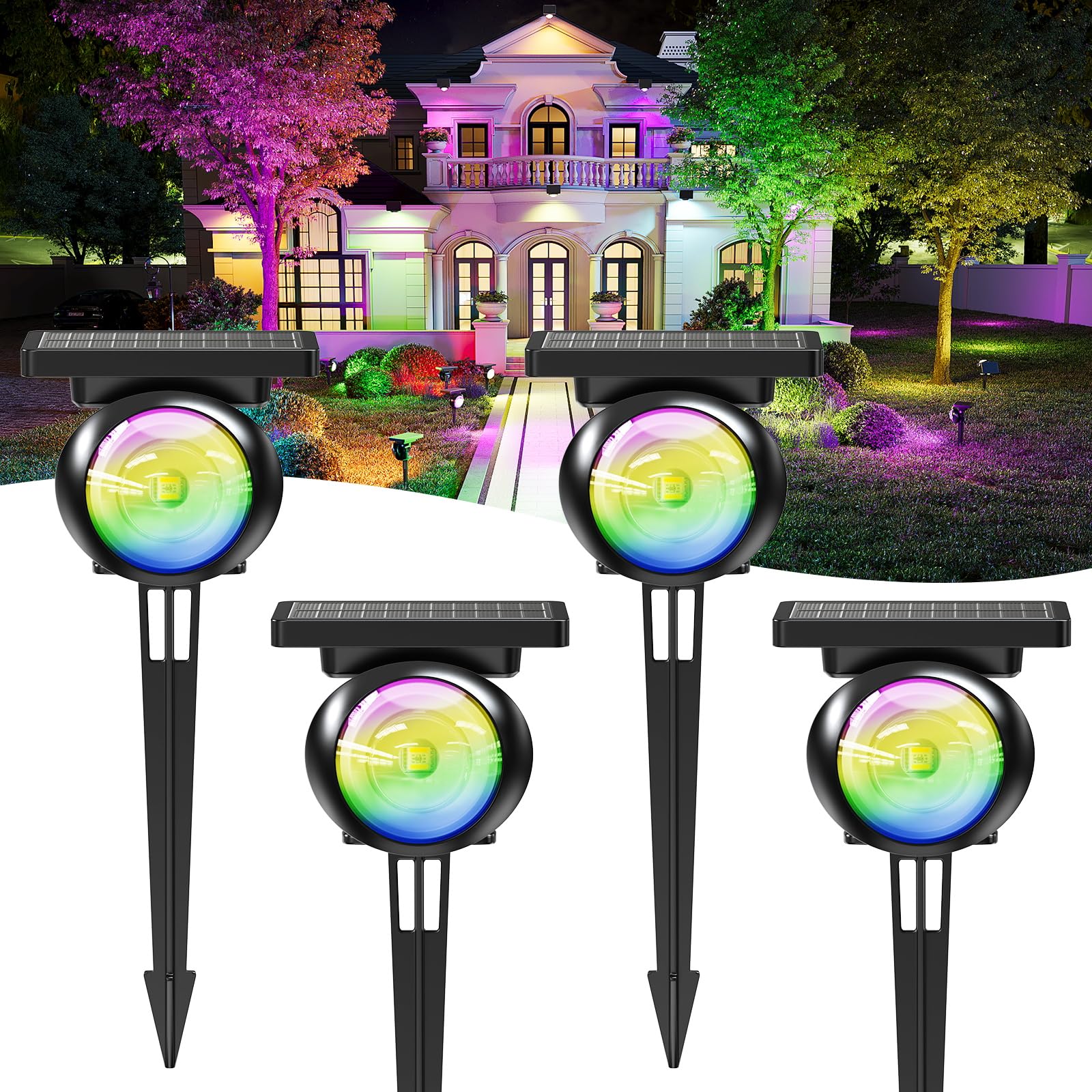 Sunyardlux Monocular Solar Spot Lights Outdoor Waterproof, RGB+