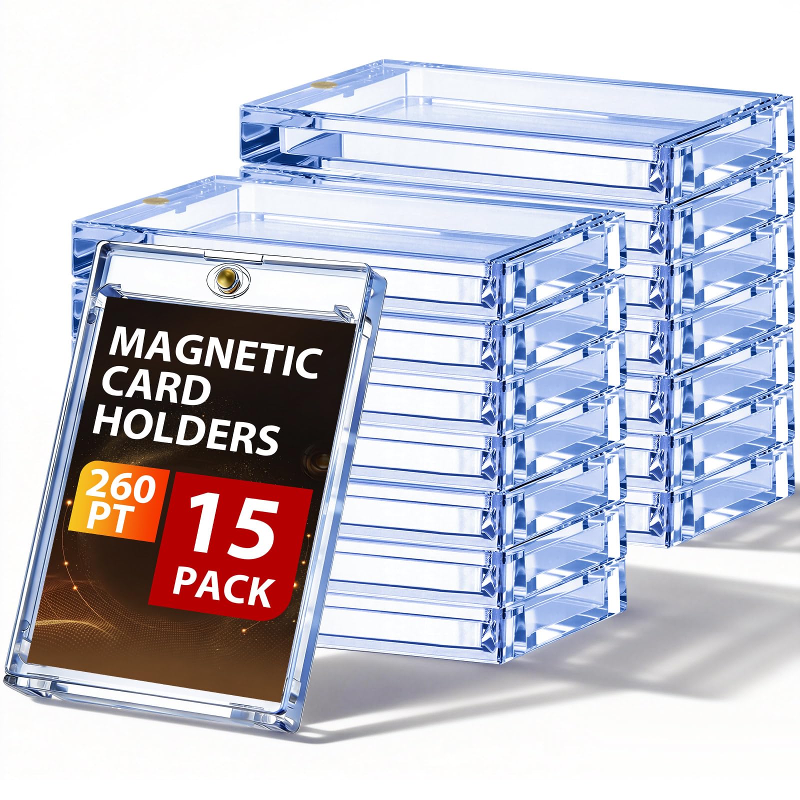 SATINIOR 15 Pcs 260 Pt Acrylic Magnetic Card Holders 2.5 x 3.54 Inch Tag Holder Clear Protectors Hard Plastic UV Protection Case for Sports Baseball Card Trading Storing Displaying