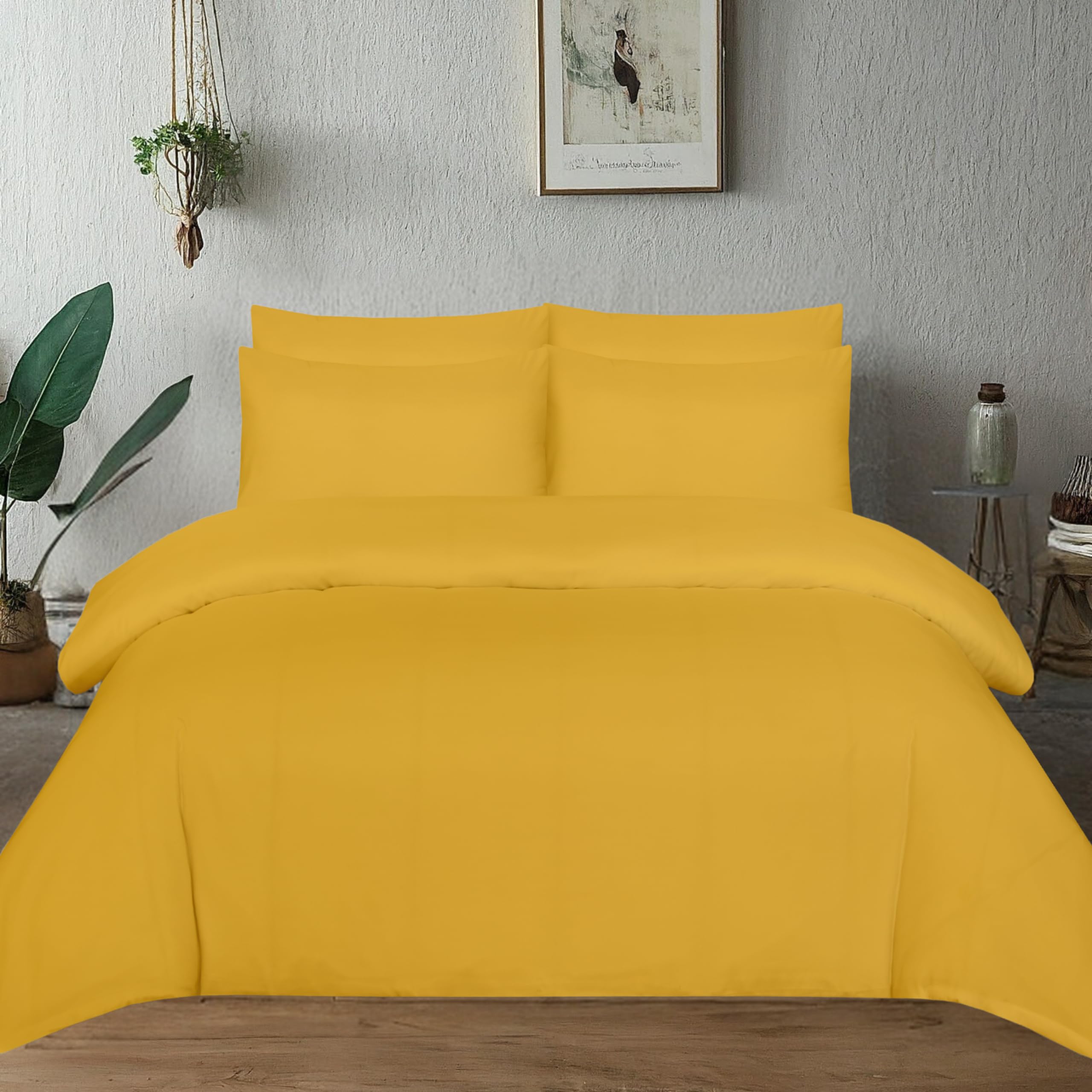 J.Din King Duvet Cover Sets Ochre Yellow - Soft Brushed Microfiber Bedding