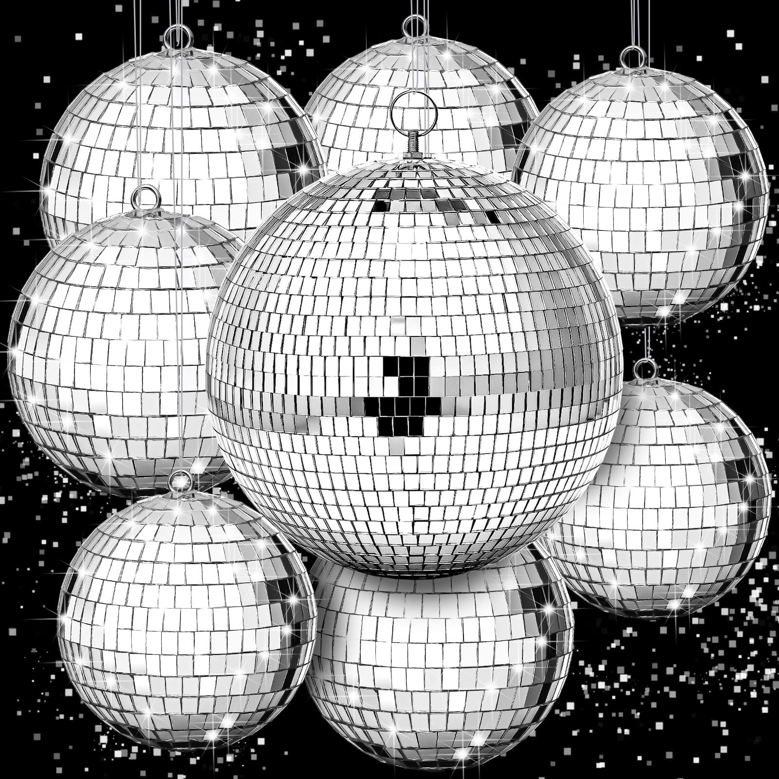 8 Pcs Large Disco Ball Set Silver Mirror Disco Balls Reflective Ball with Hanging Ring Party Hanging Ornament Decoration for Stage Club Ballroom Dance Hall Wedding Prom Props Supplies, 8'' 6'' 4''