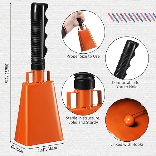 Miniatura 2 de 6 cencerros de 10 pulgadas con asa, campanas de animación para eventos deportivos, grandes causantes de ruido, cencerros ruidosos a granel para